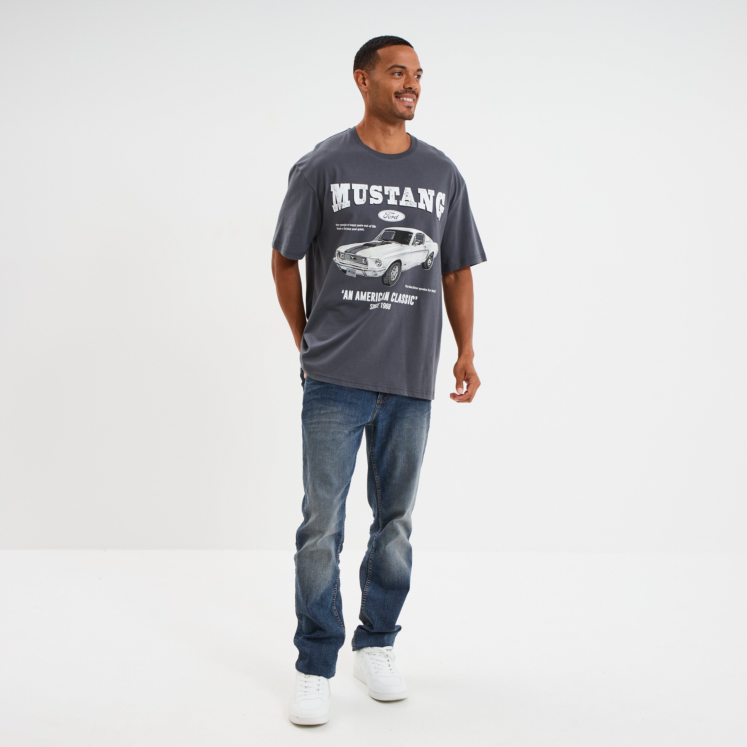 t shirt manches courtes coton mustang gris fonce homme T-shirt manches courtes coton Mustang gris foncé homme