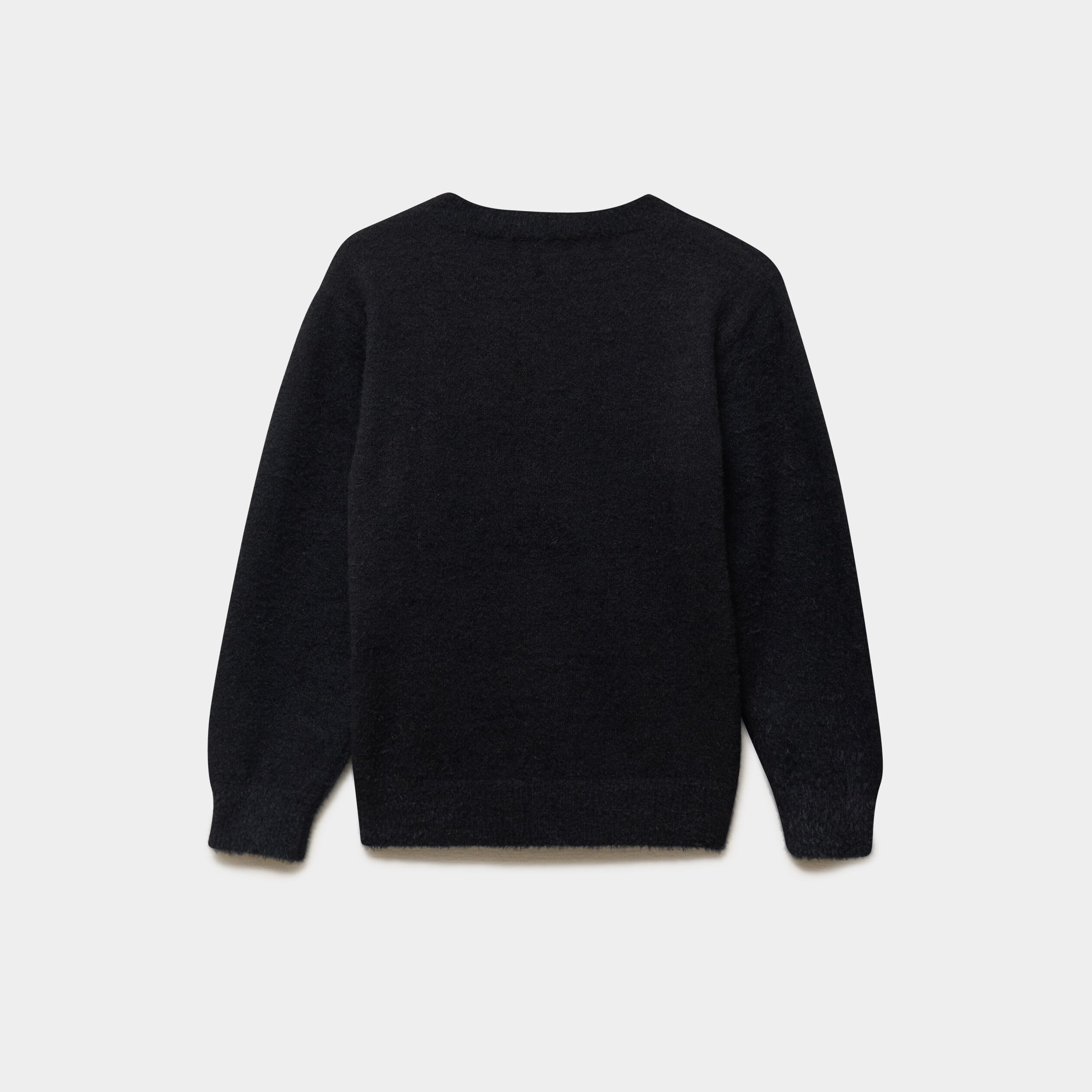 Pull droit col rond &agrave; strass et perles noir fille