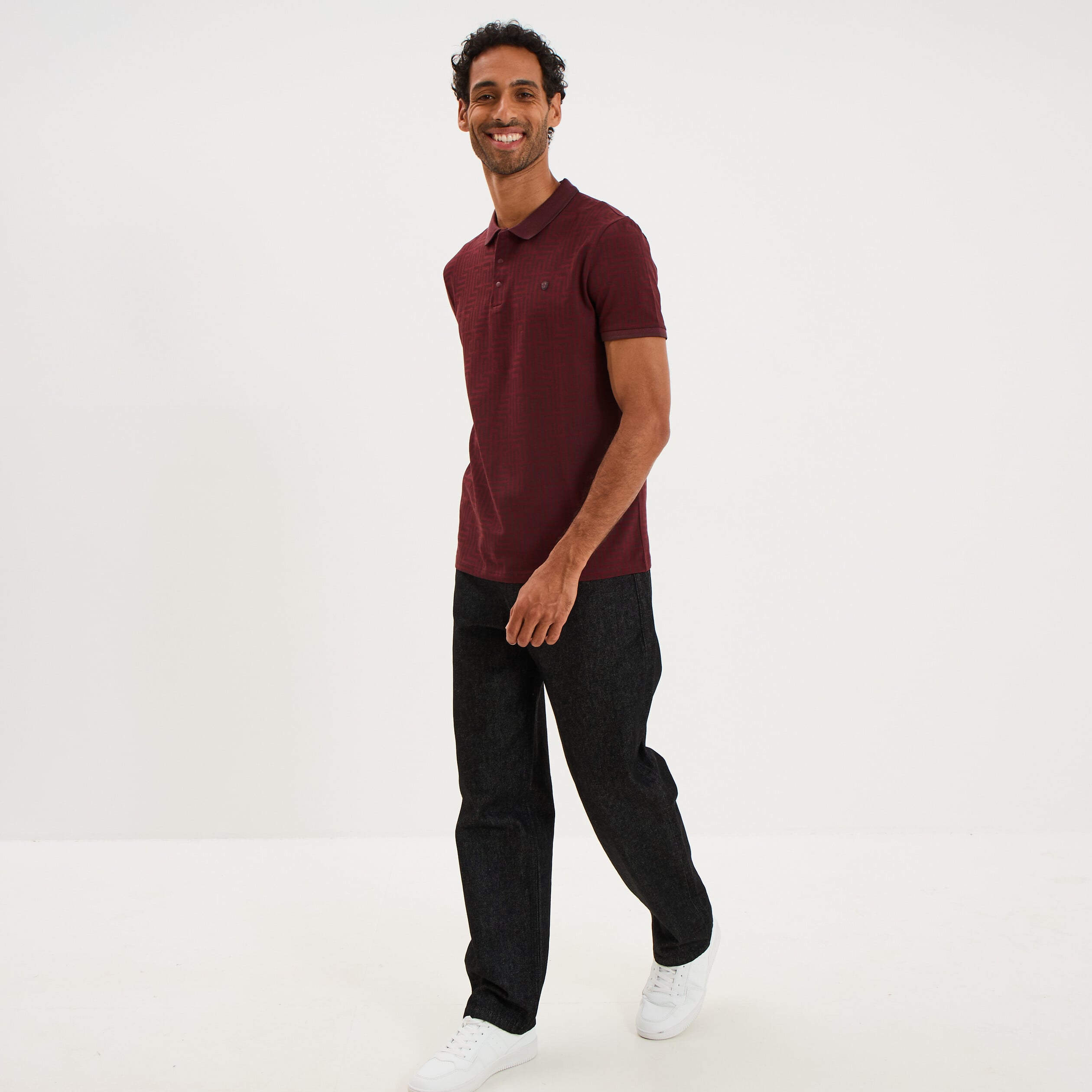 Polo slim manches courtes stretch prune homme