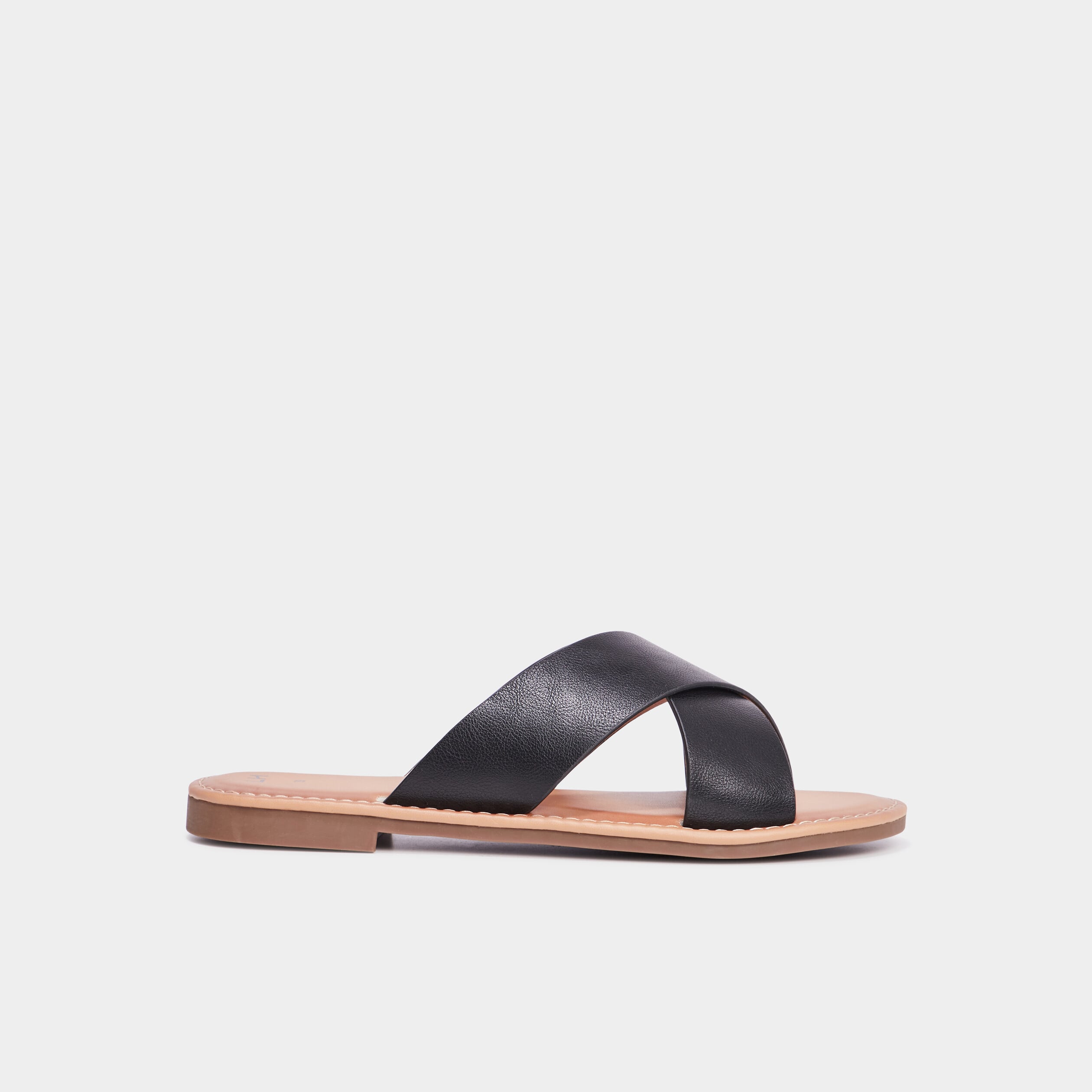 Mules brides larges crois&eacute;es noir femme