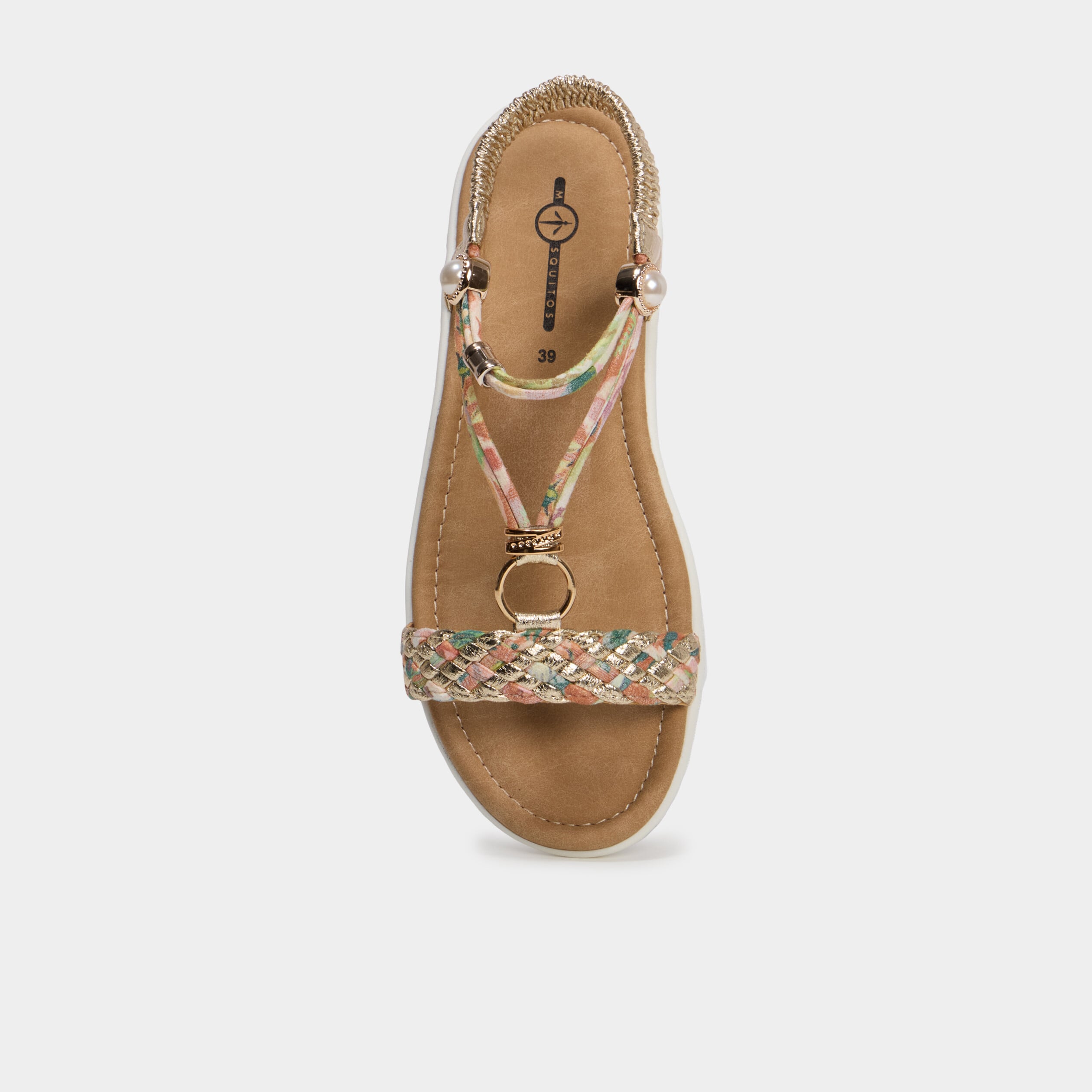 Sandales compens&eacute;es d&eacute;tails bijoux multicolore femme