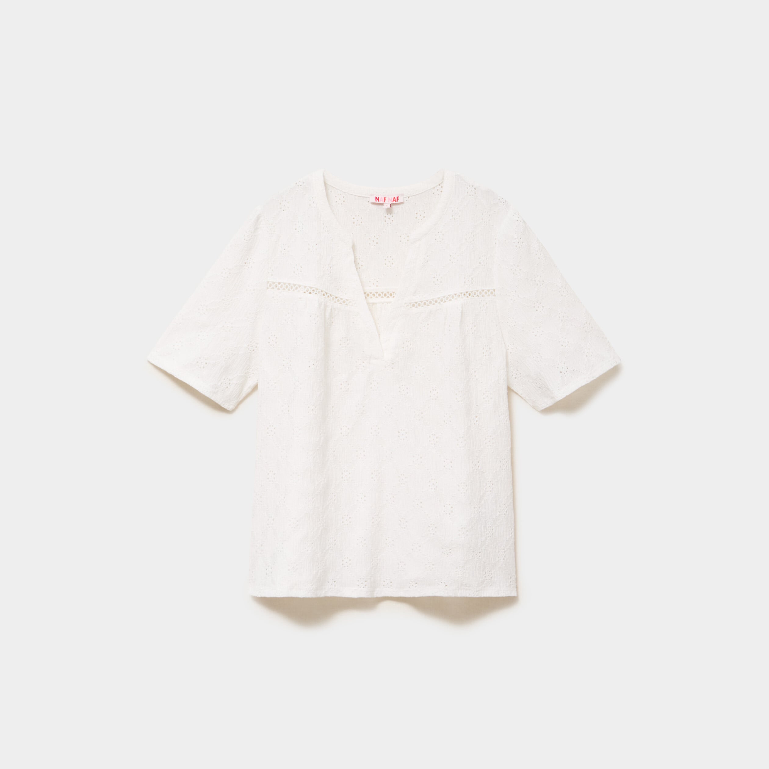 Blouse broderie anglaise manches courtes blanc femme