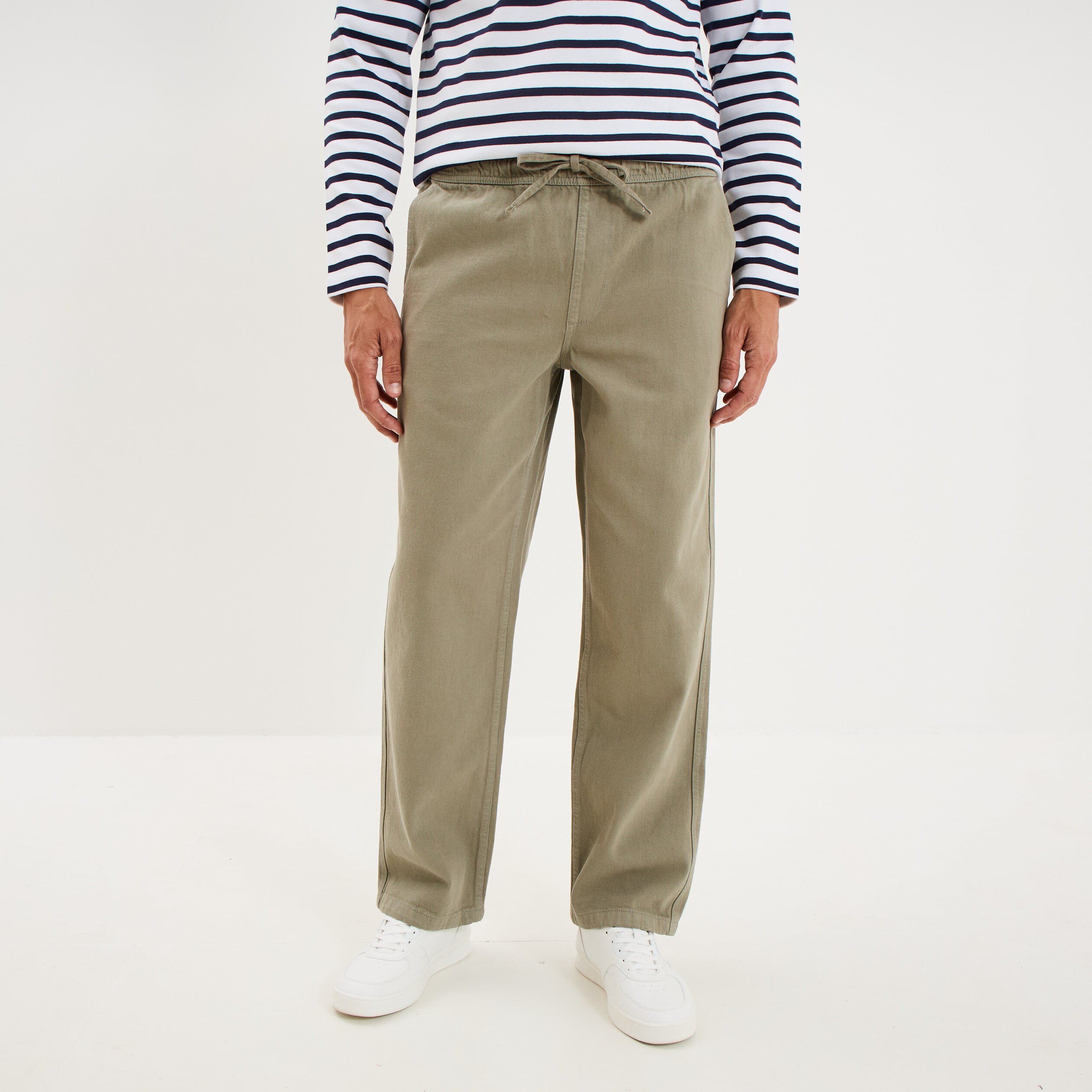 Pantalon chino droit taille &agrave; coulisse vert clair homme