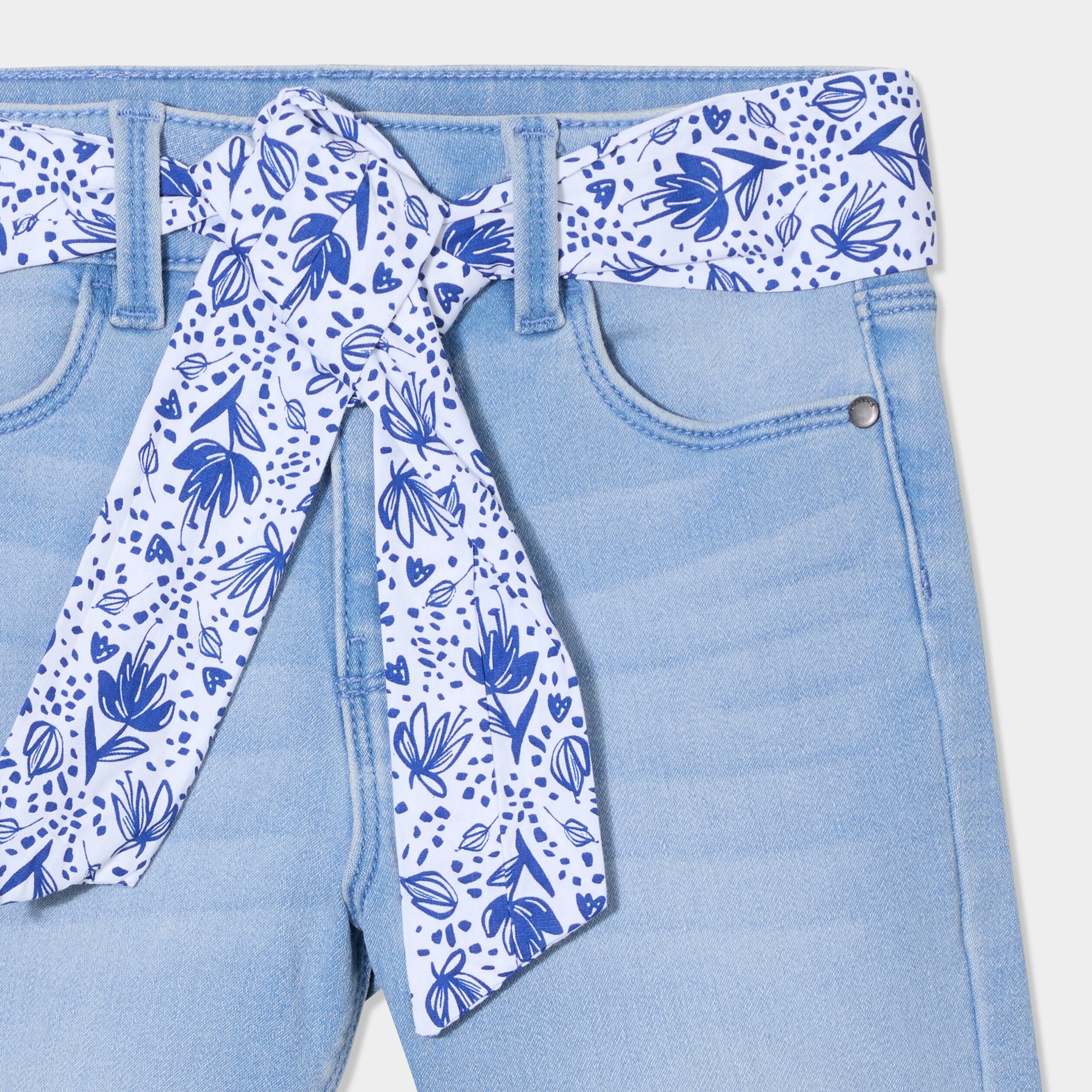 bermuda en jean ajuste ceinture foulard denim double stone fille Bermuda en jean ajusté ceinture foulard denim double stone fille