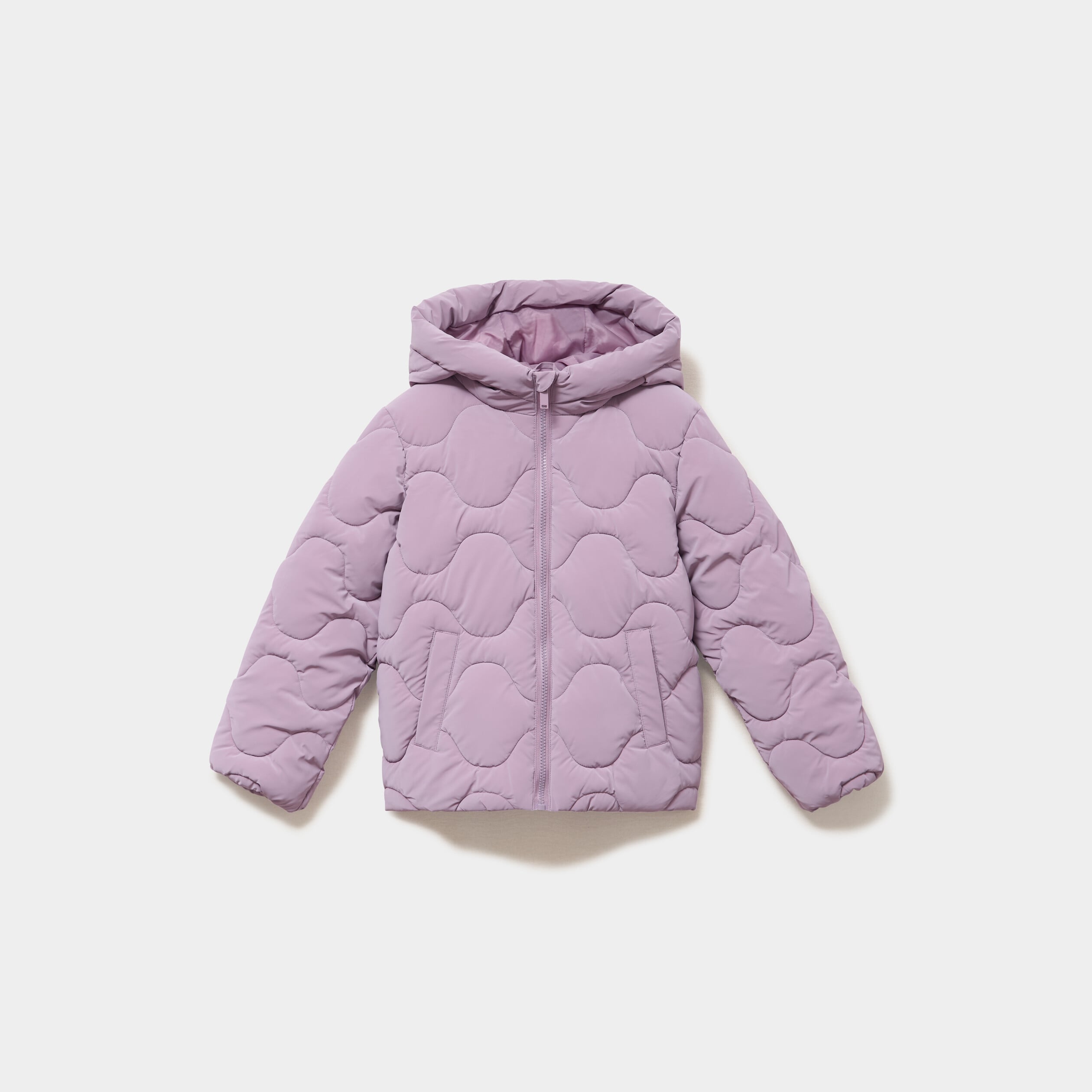Doudoune matelass&eacute;e &agrave; capuche courte mauve fille
