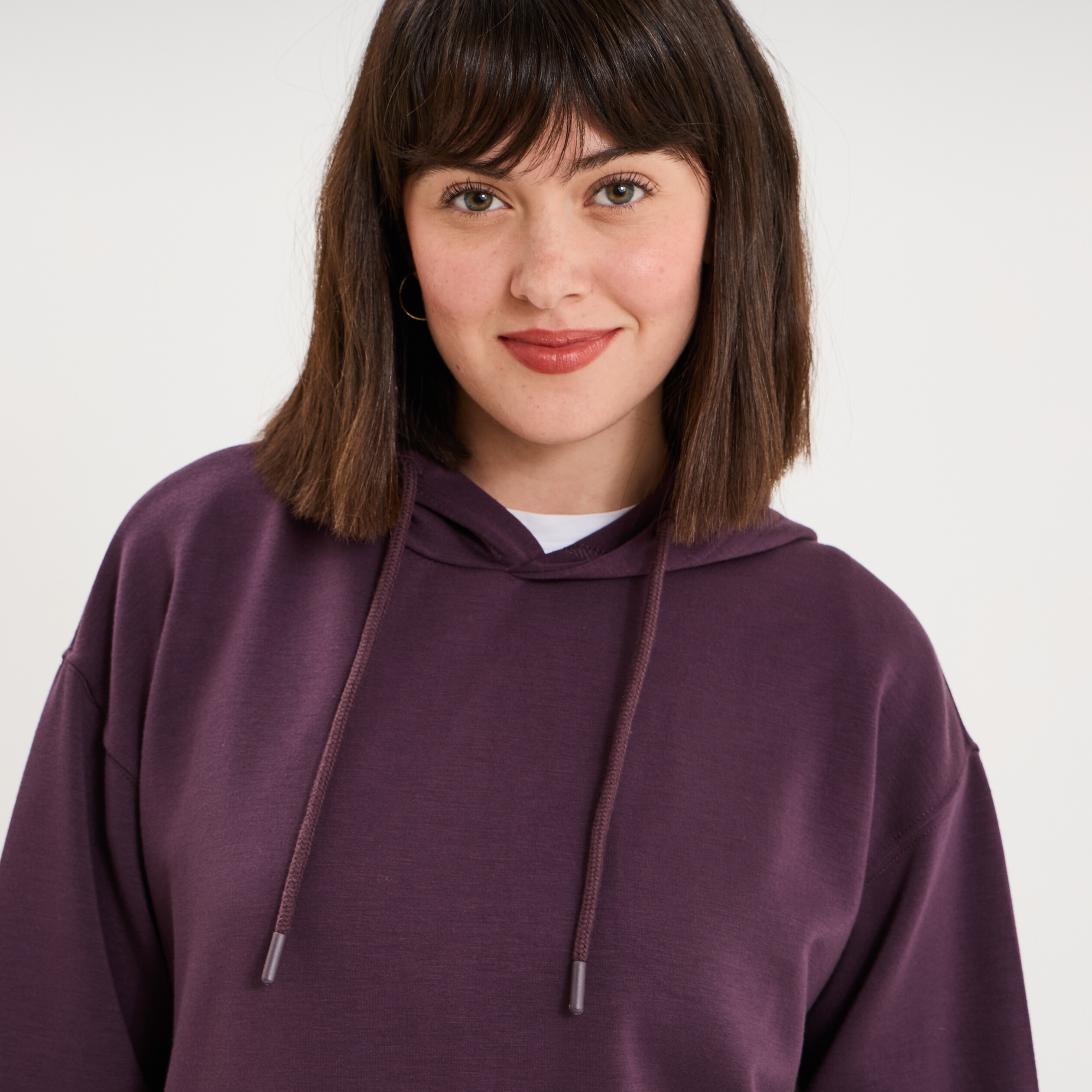Sweat hoodie manches longues &agrave; capuche violet fonc&eacute; femme