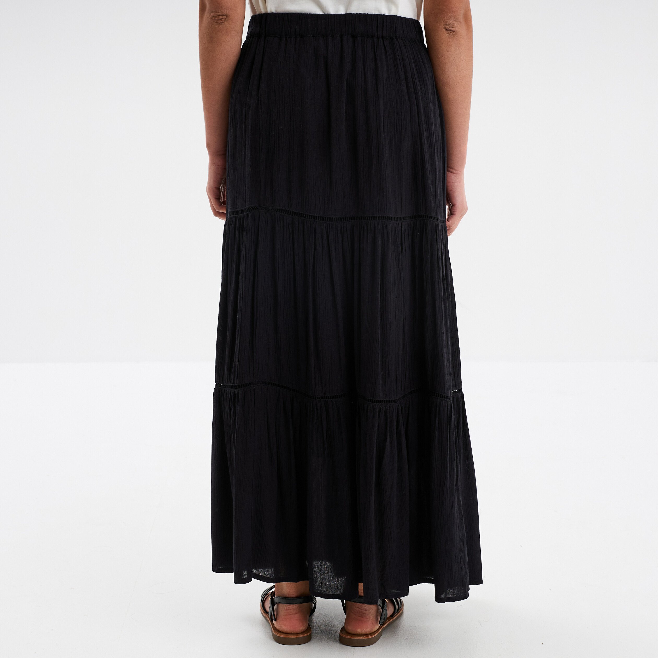 jupe longue fluide taille elastiquee noir femme Jupe longue fluide taille élastiquée noir femme