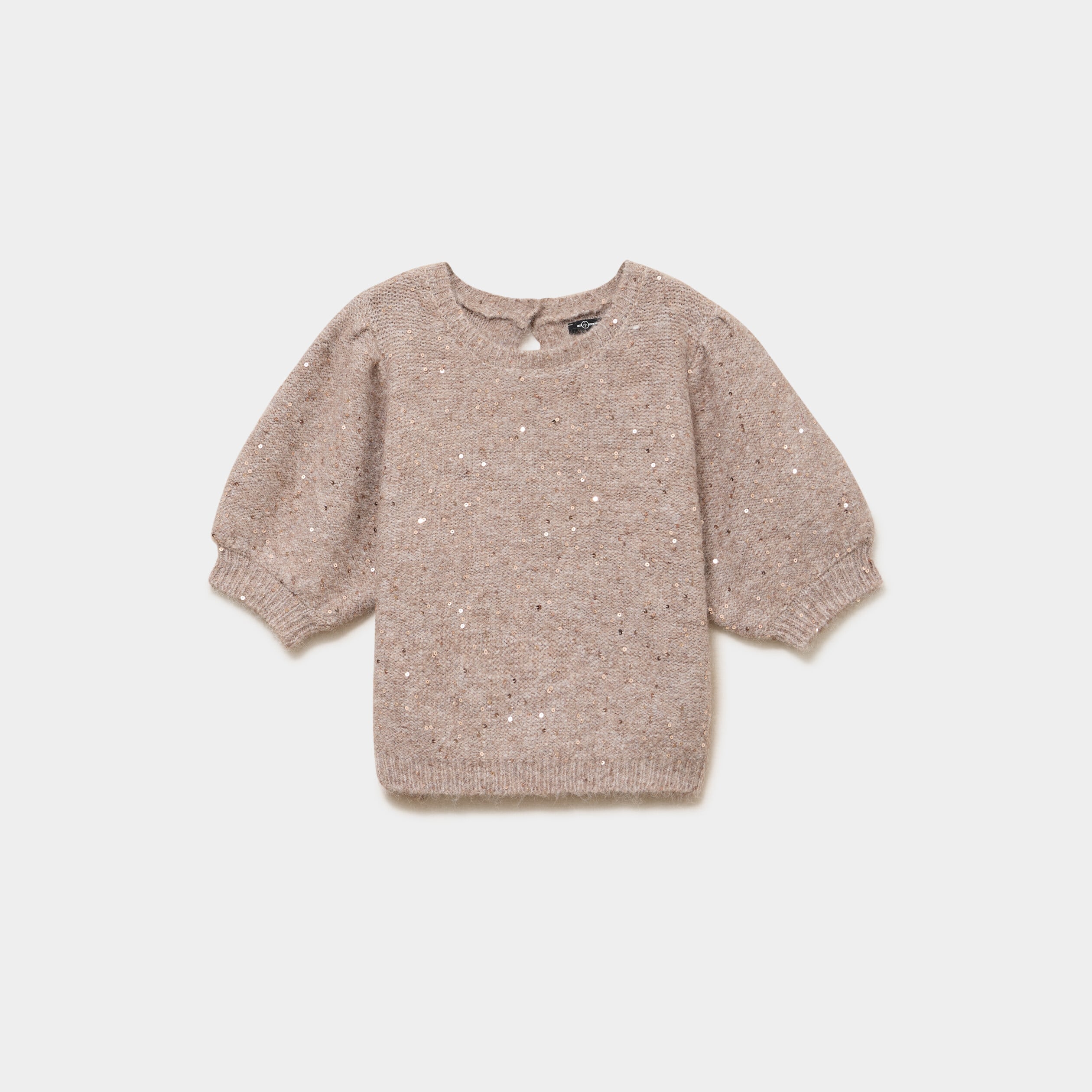 Pull sequins et manches courtes ballons beige femme