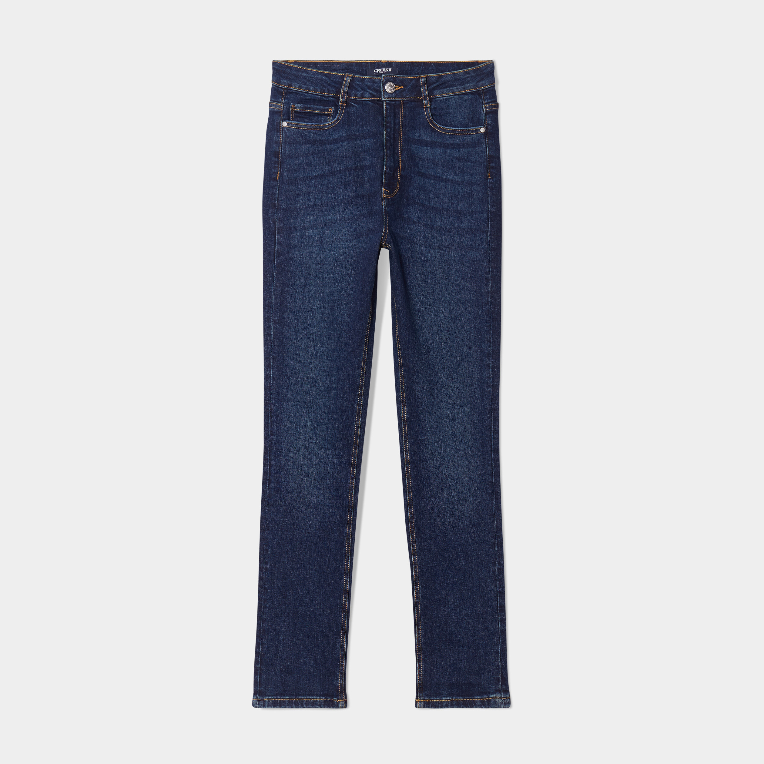 Jeans slim taille haute denim brut femme