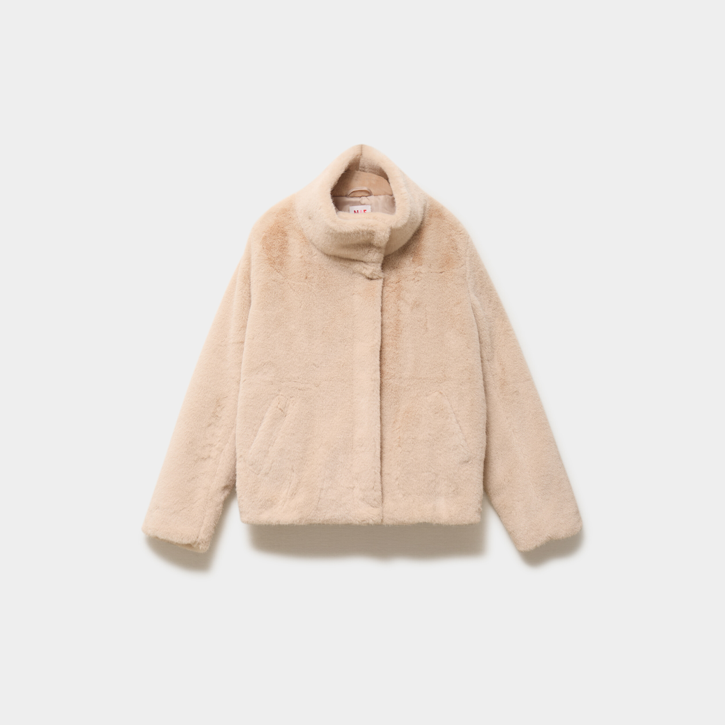 Veste fausse fourrure col montant beige femme
