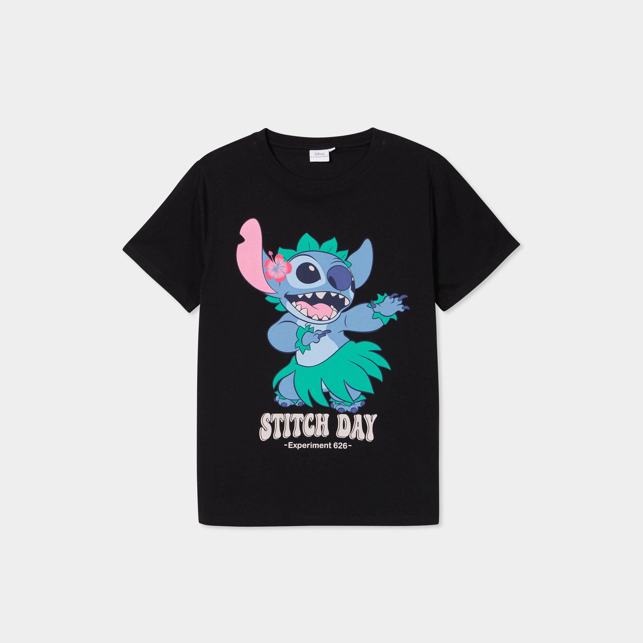 T-shirt manches courtes coton Stitch noir femme