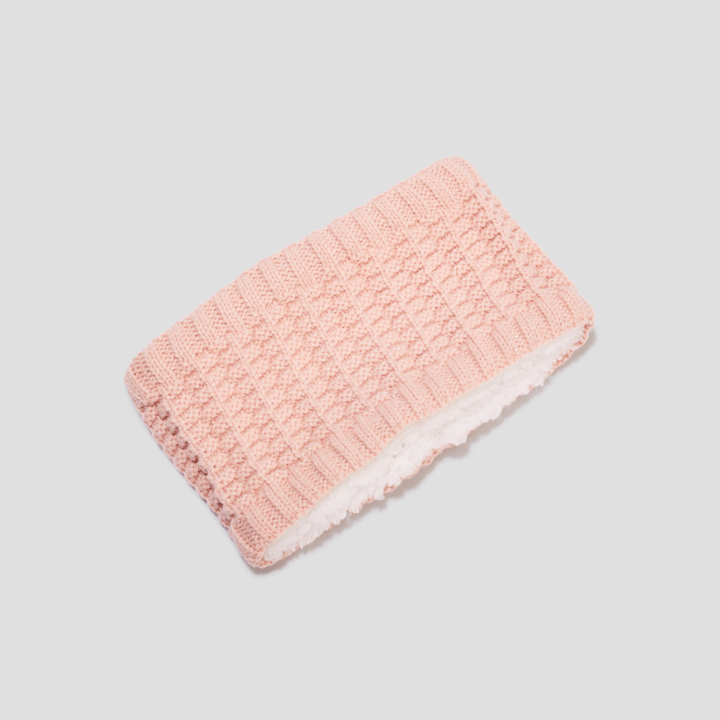 Snood tricoté doublure laine mouton rose bébé