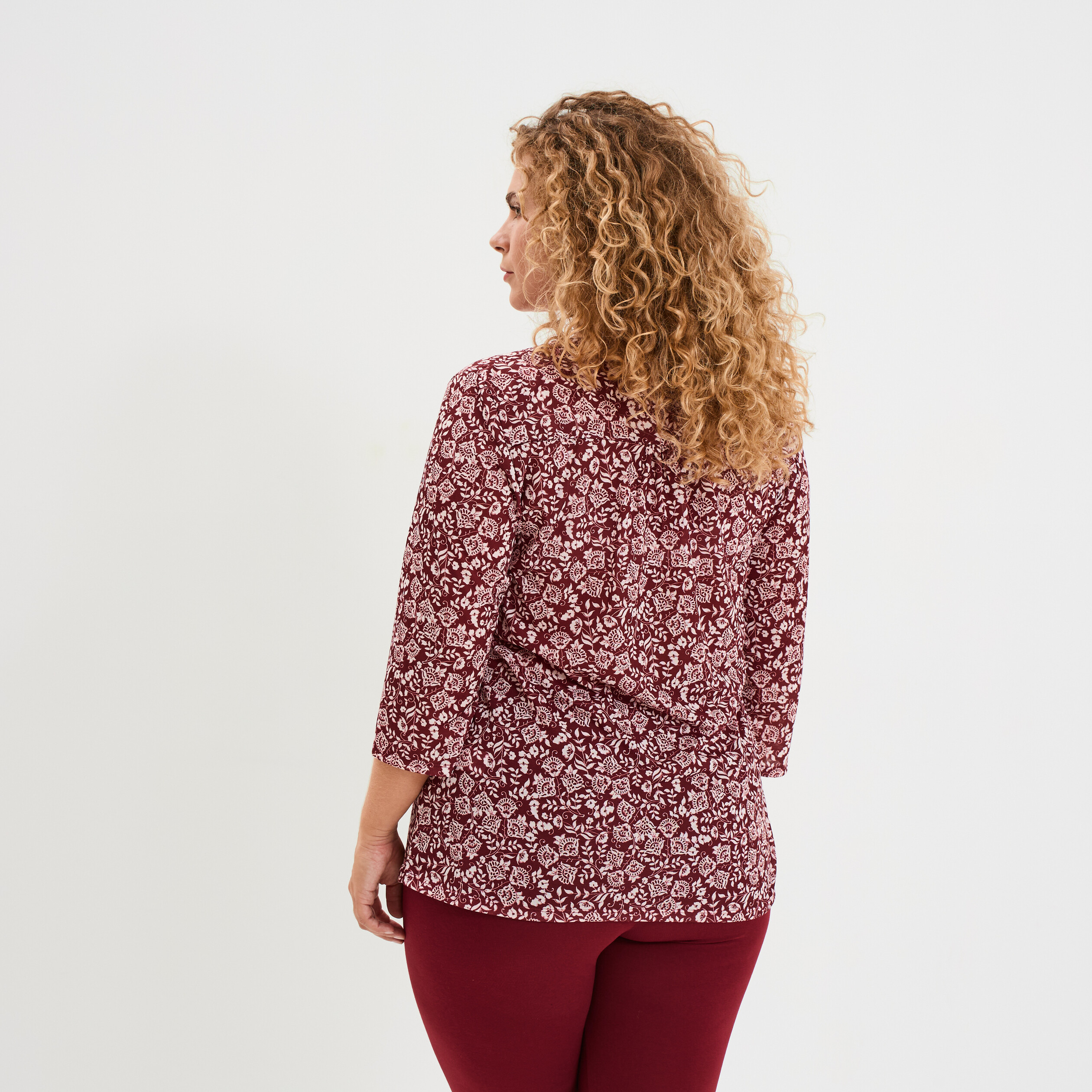 t shirt col tunisien manches 34 bordeaux femmegt T-shirt col tunisien manches 3/4 bordeaux femme grande taille