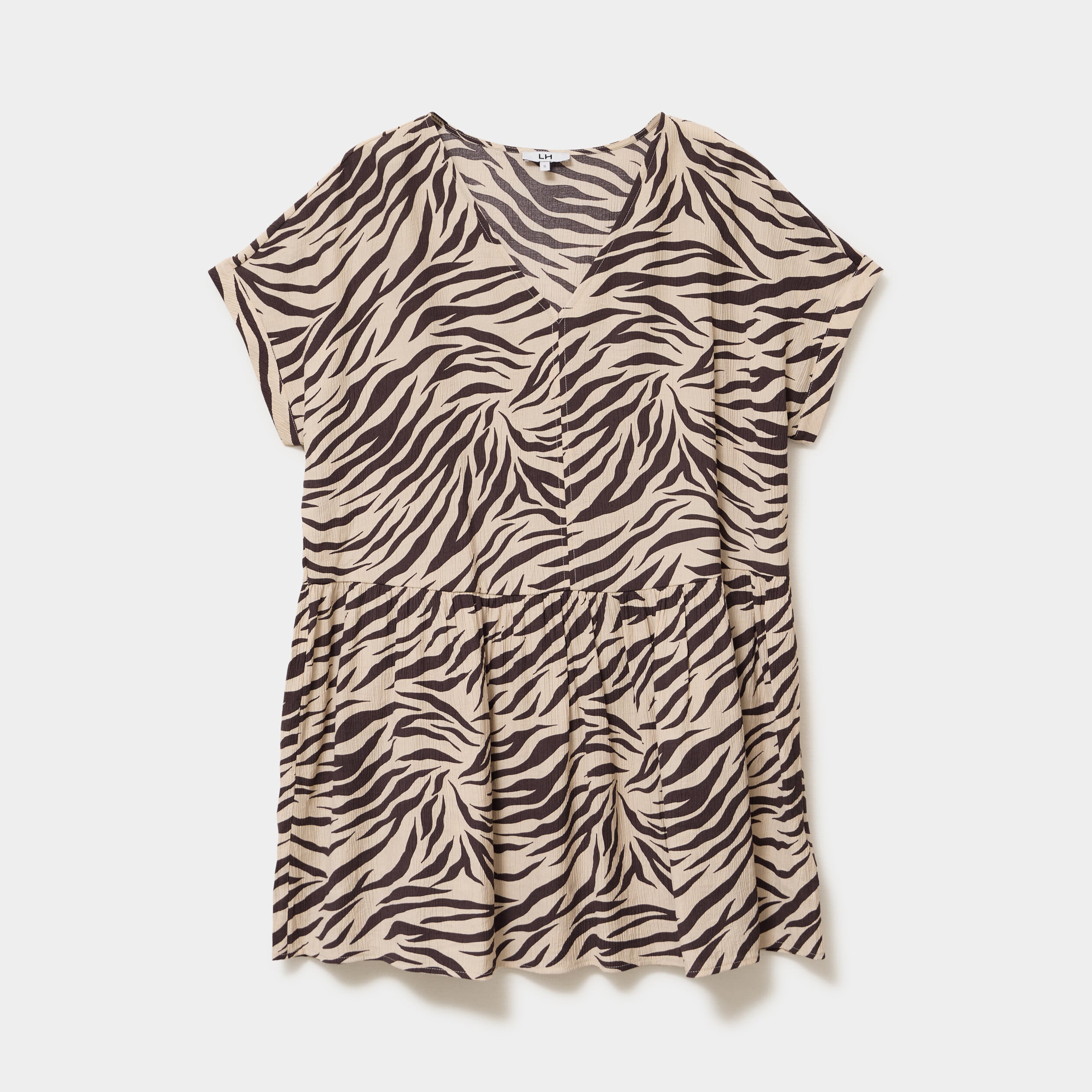 Robe courte fluide manches courtes beige clair femme