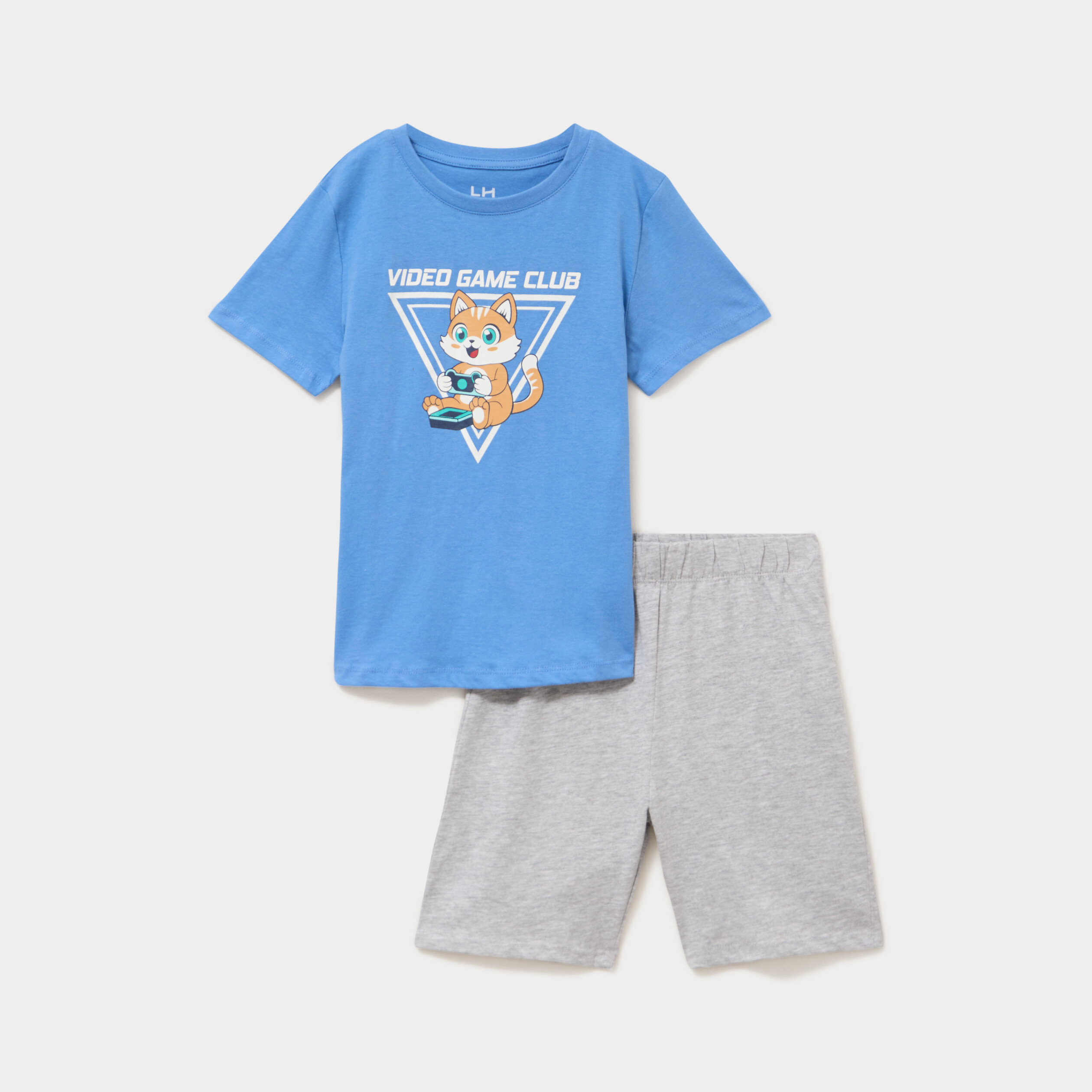 Ensemble pyjama short et t-shirt coton bleu gar&ccedil;on