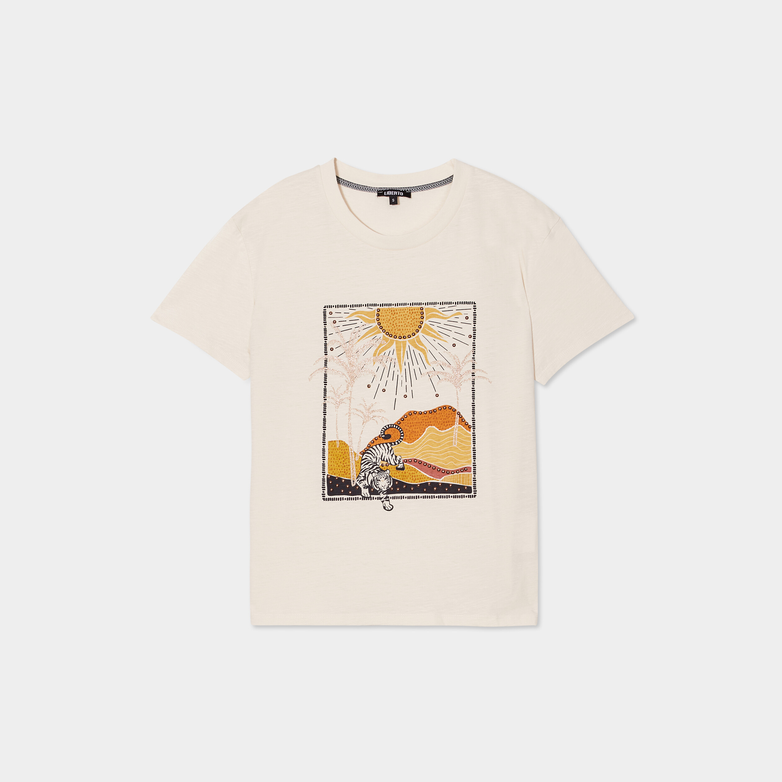 t shirt manches courtes en coton liberto ecru femme T-shirt manches courtes en coton Liberto ecru femme