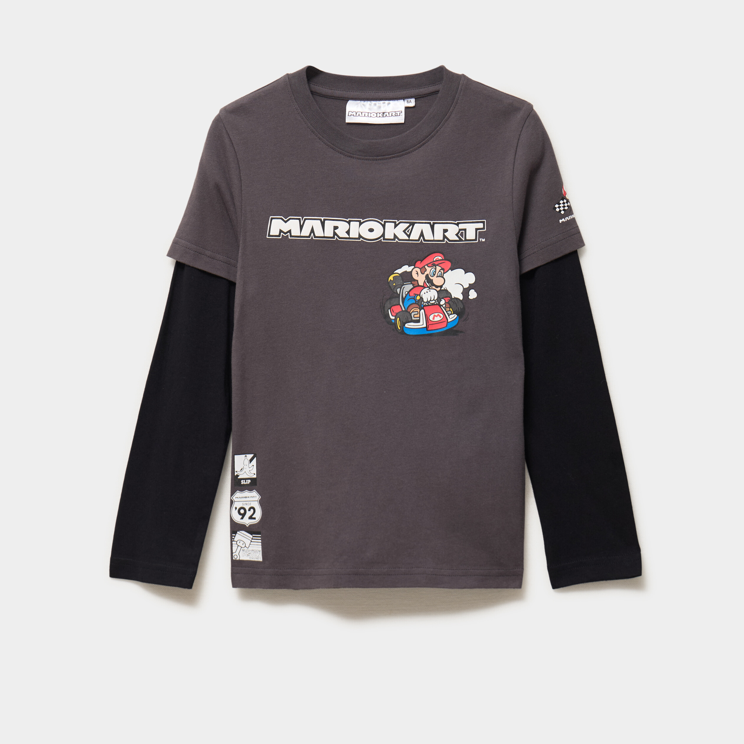 T-shirt effet 2 en 1 coton Mario Kart gris fonc&eacute; gar&ccedil;on