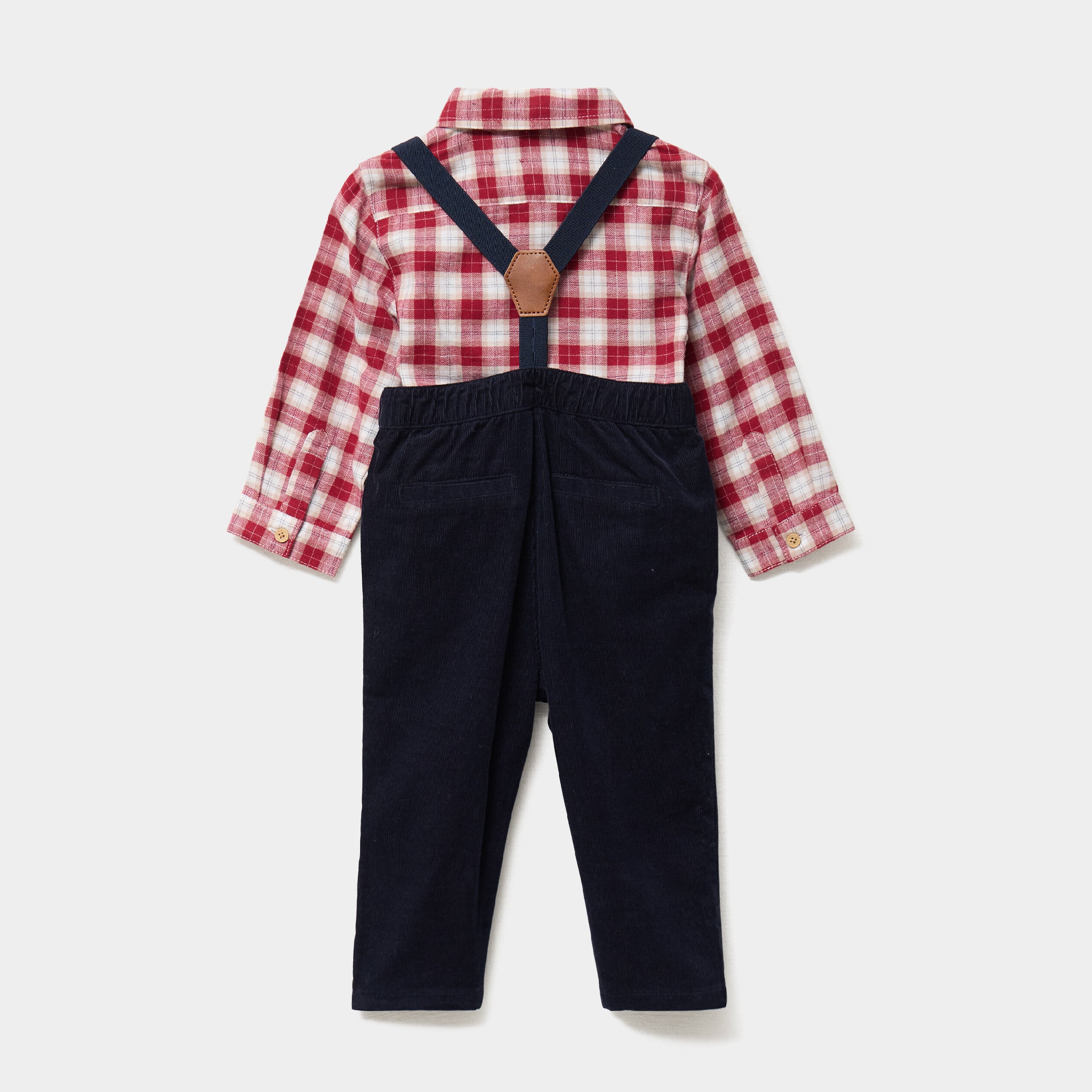 Ensemble chemise et pantalon bretelles rouge fonc&eacute; b&eacute;b&eacute; gar&ccedil;on