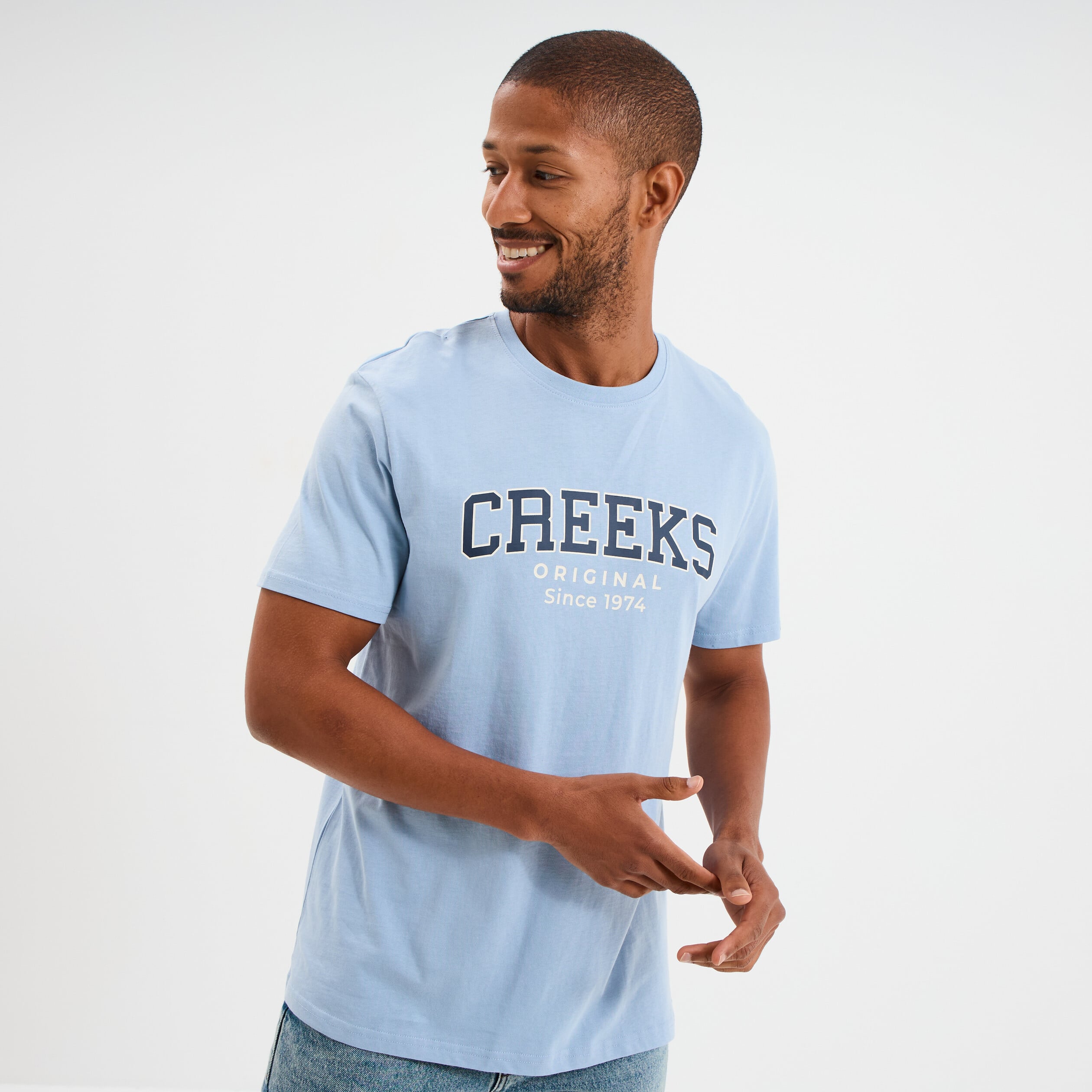 T-shirt col rond manches courtes coton bleu ciel homme