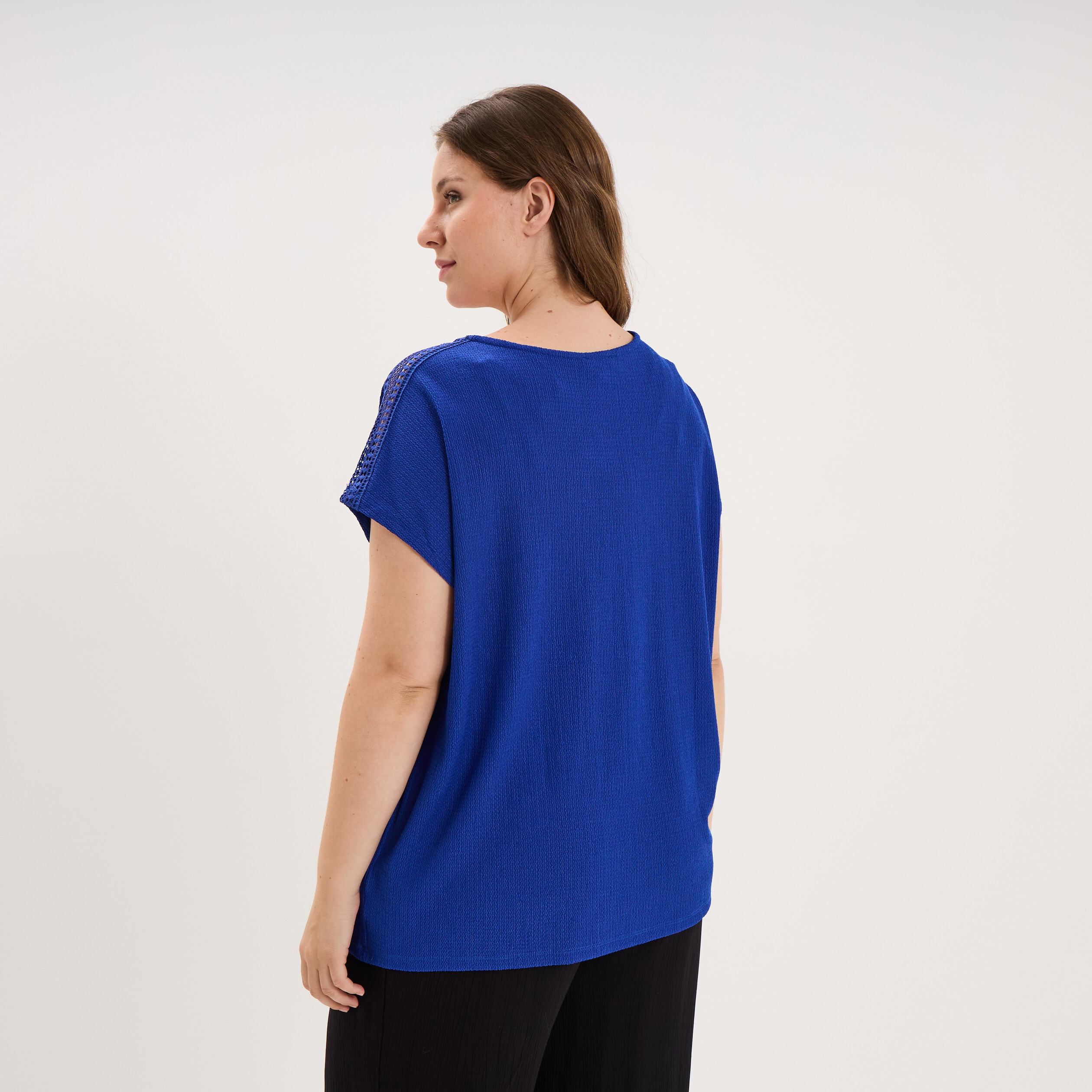 T-shirt bandes dentelle col en V bleu electrique femme grande taille