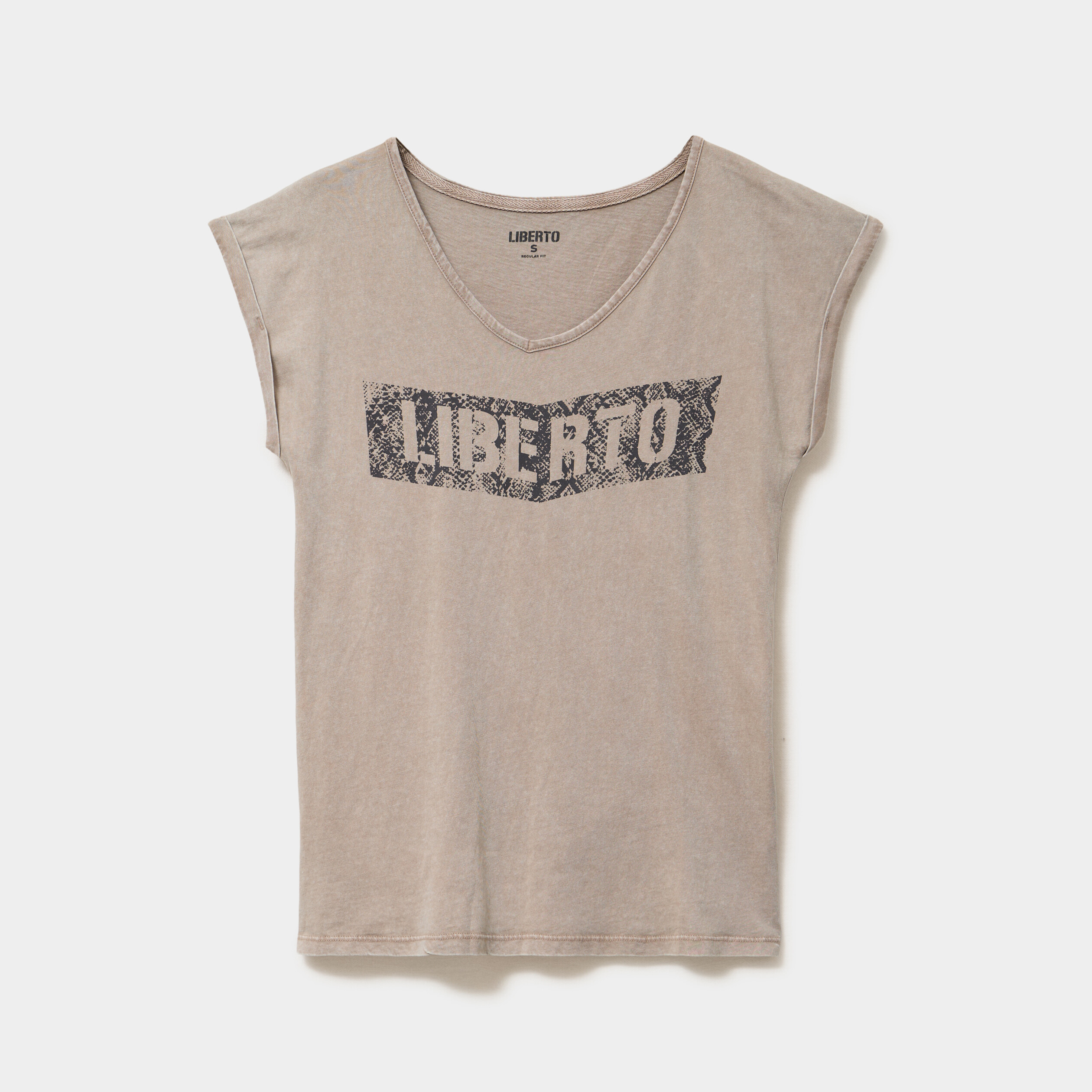 T-shirt d&eacute;lav&eacute; en coton marron fonc&eacute; femme