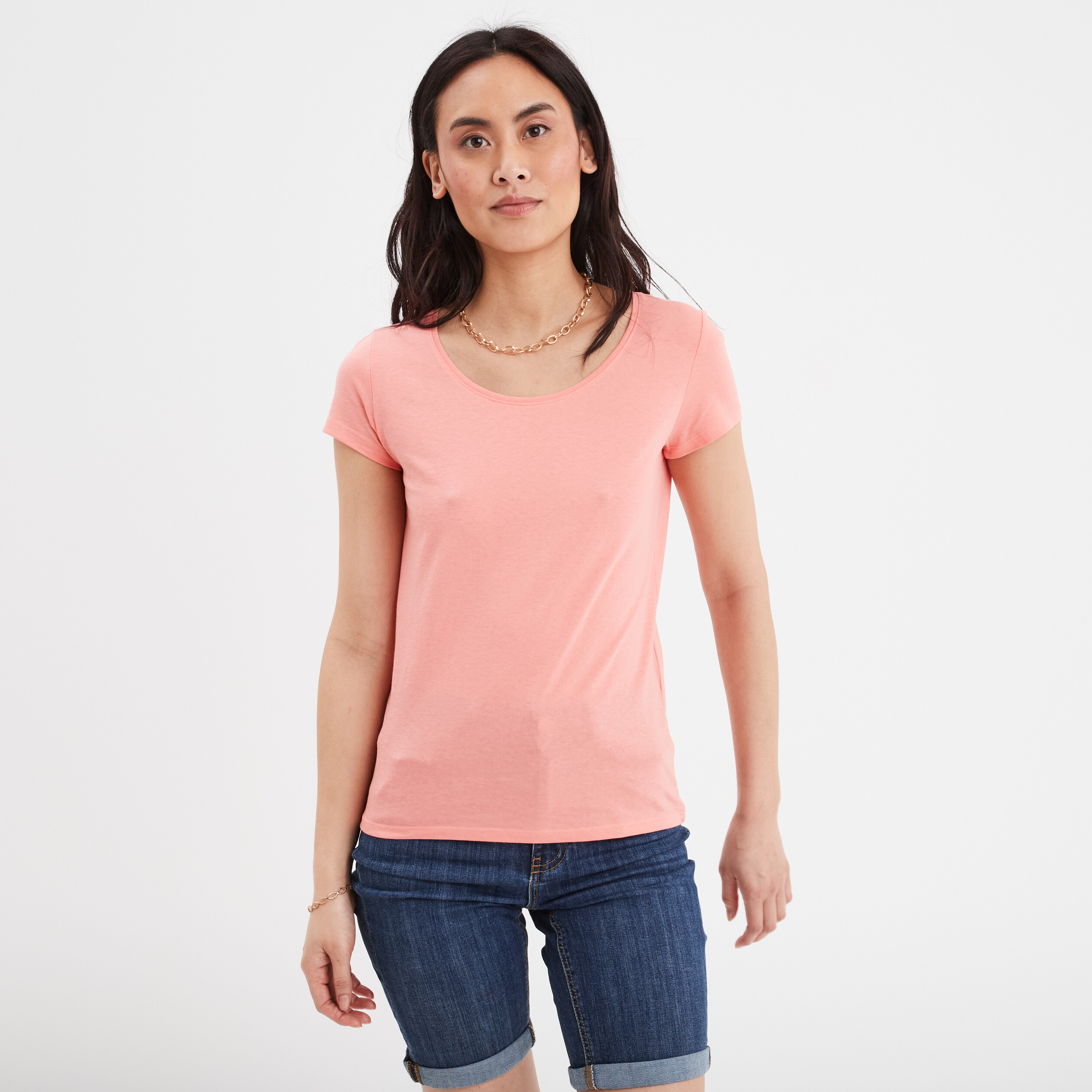 t shirt coton col rond manches courtes vieux rose femme T-shirt coton col rond manches courtes vieux rose femme