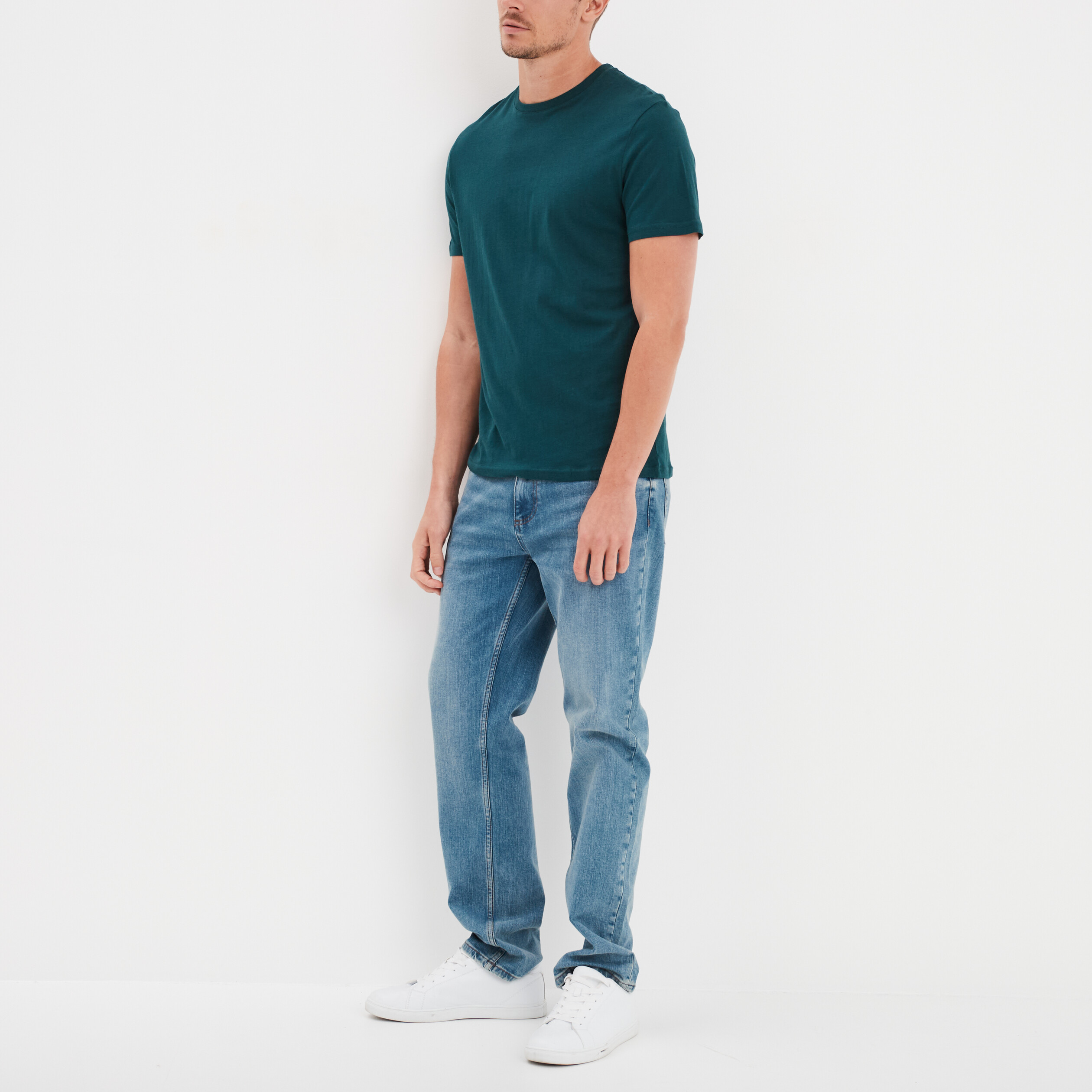 T-shirt droit en coton manches courtes bleu canard homme