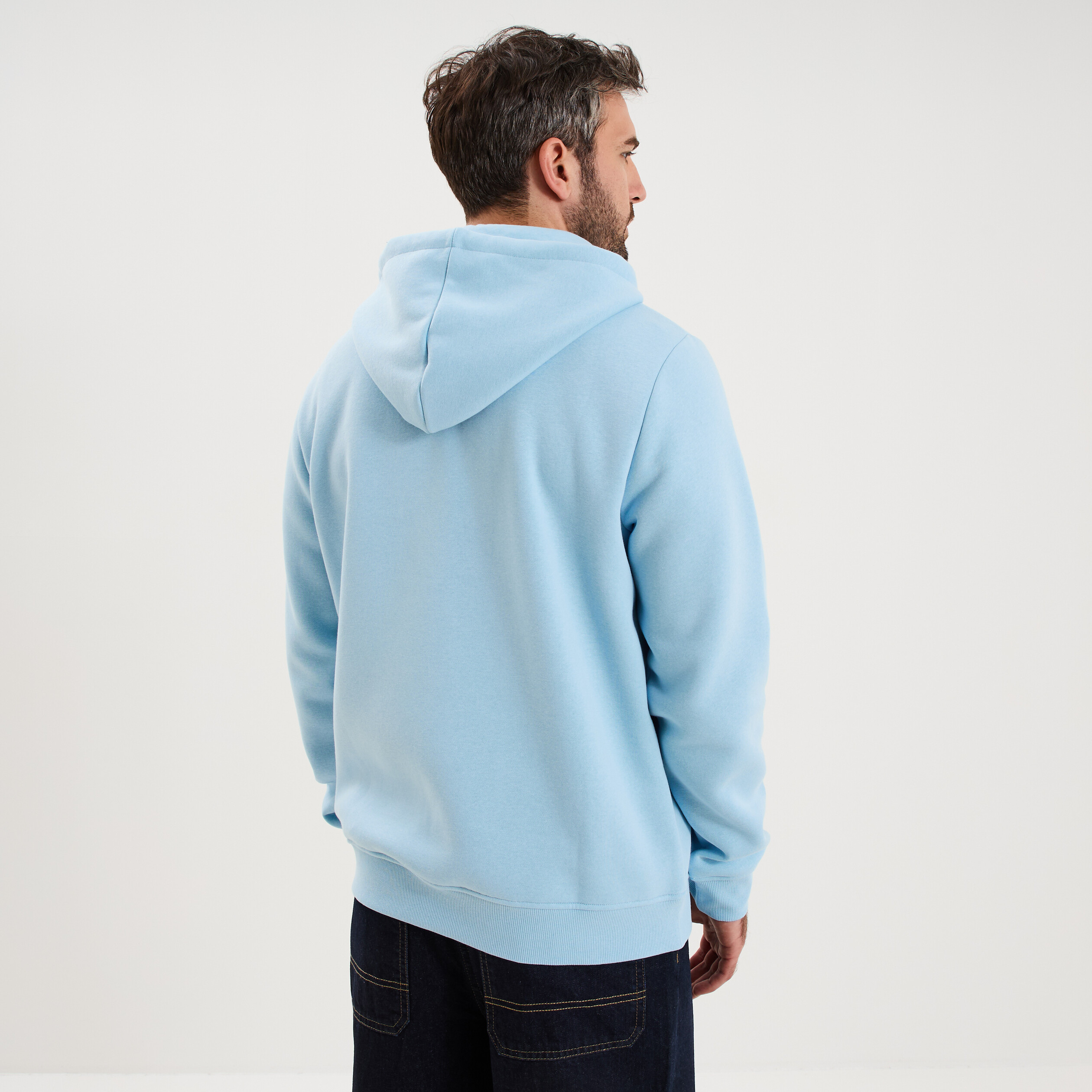 Sweat hoodie 1 poche et capuche bleu clair homme
