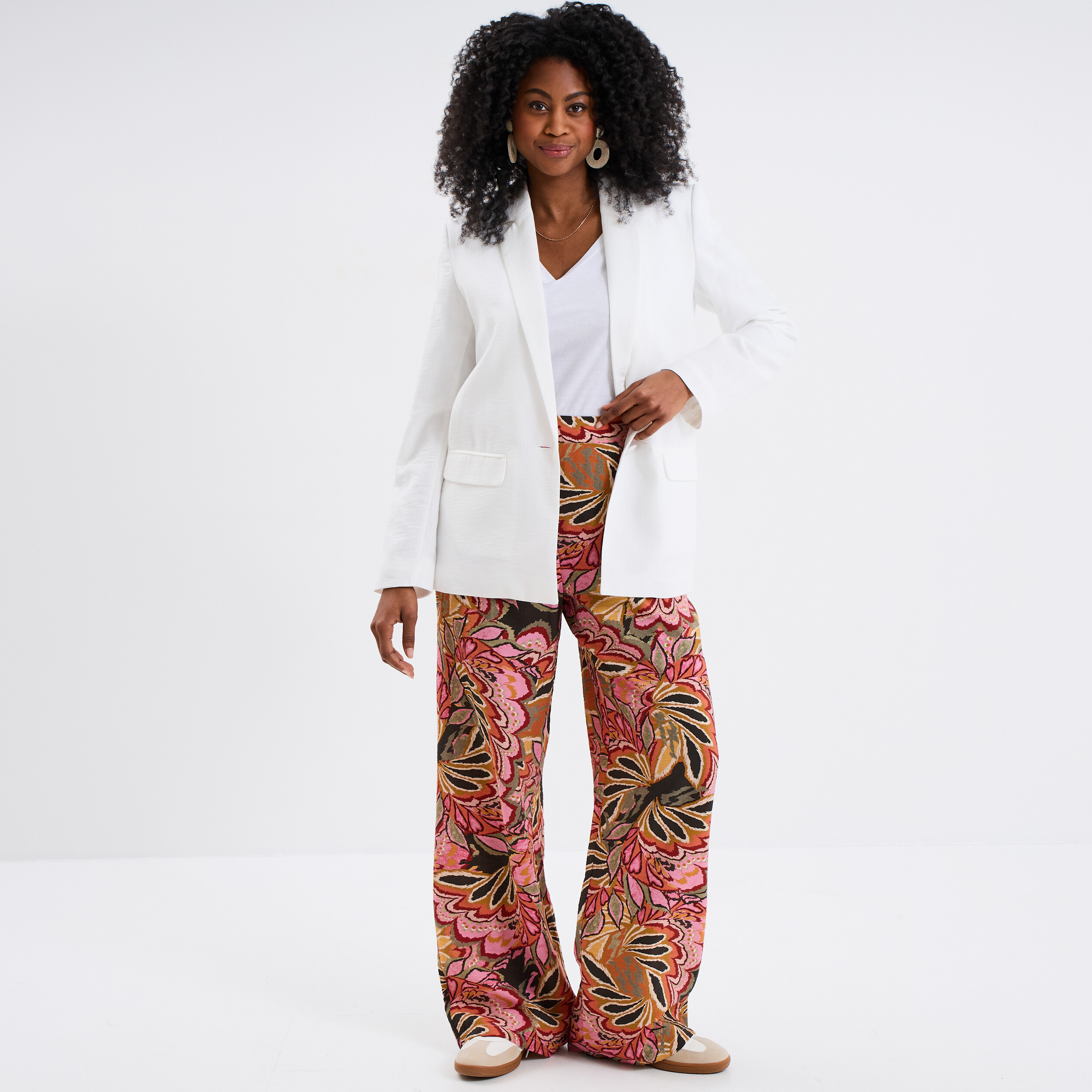 pantalon large taille elastiquee multicolore femme Pantalon large taille élastiquée multicolore femme