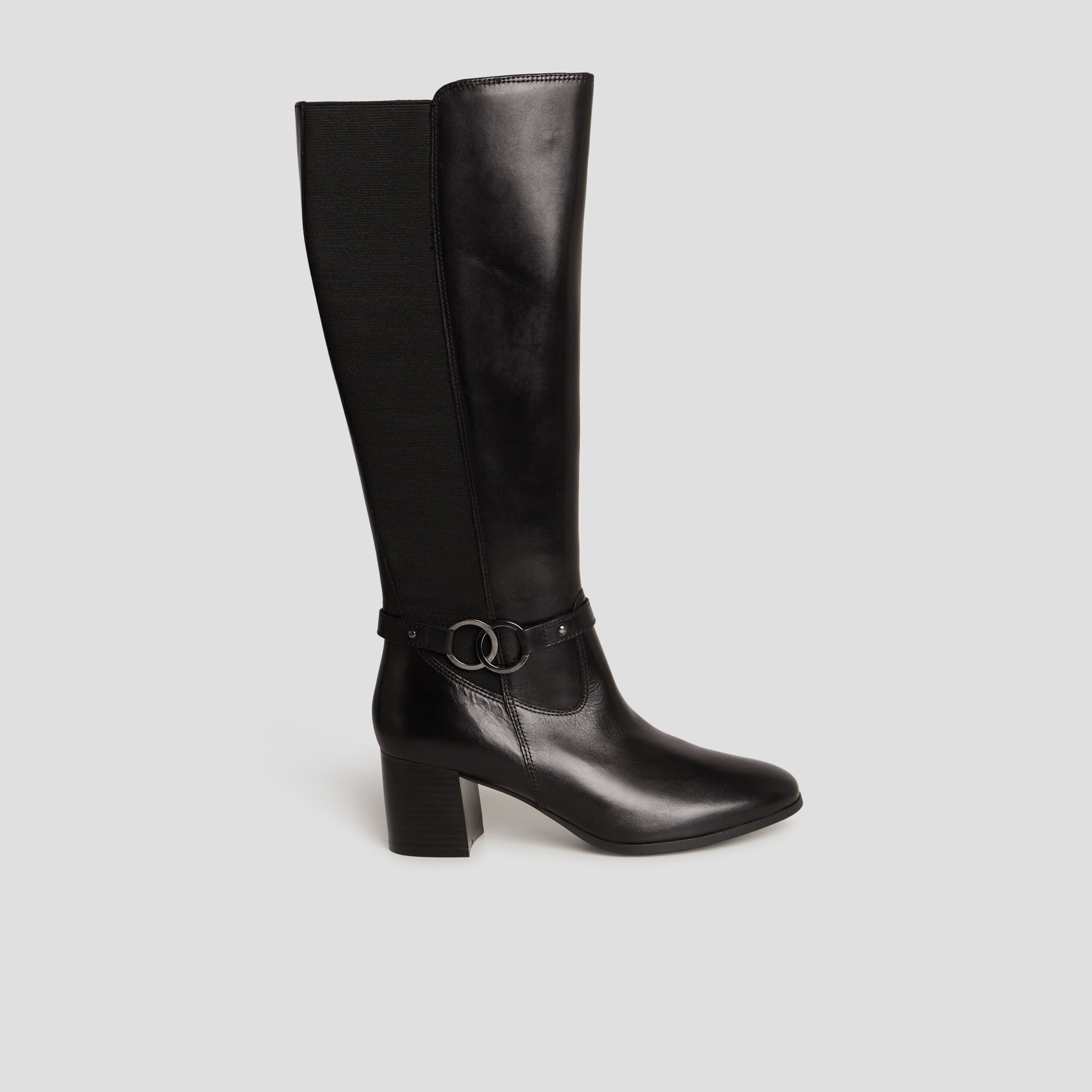 Bottes cavali&egrave;res &agrave; talons en cuir noir femme
