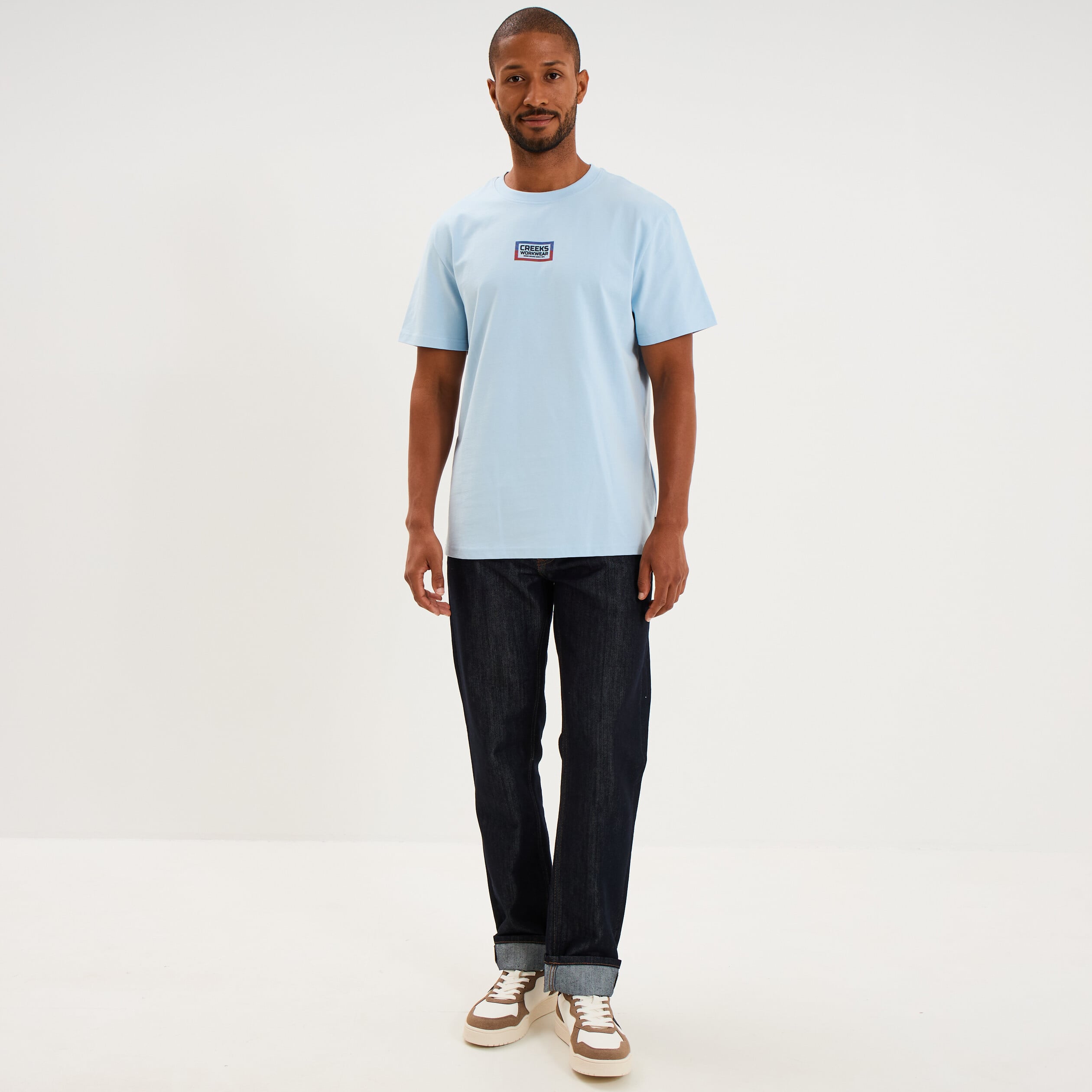 T-shirt droit manches courtes coton bleu clair homme