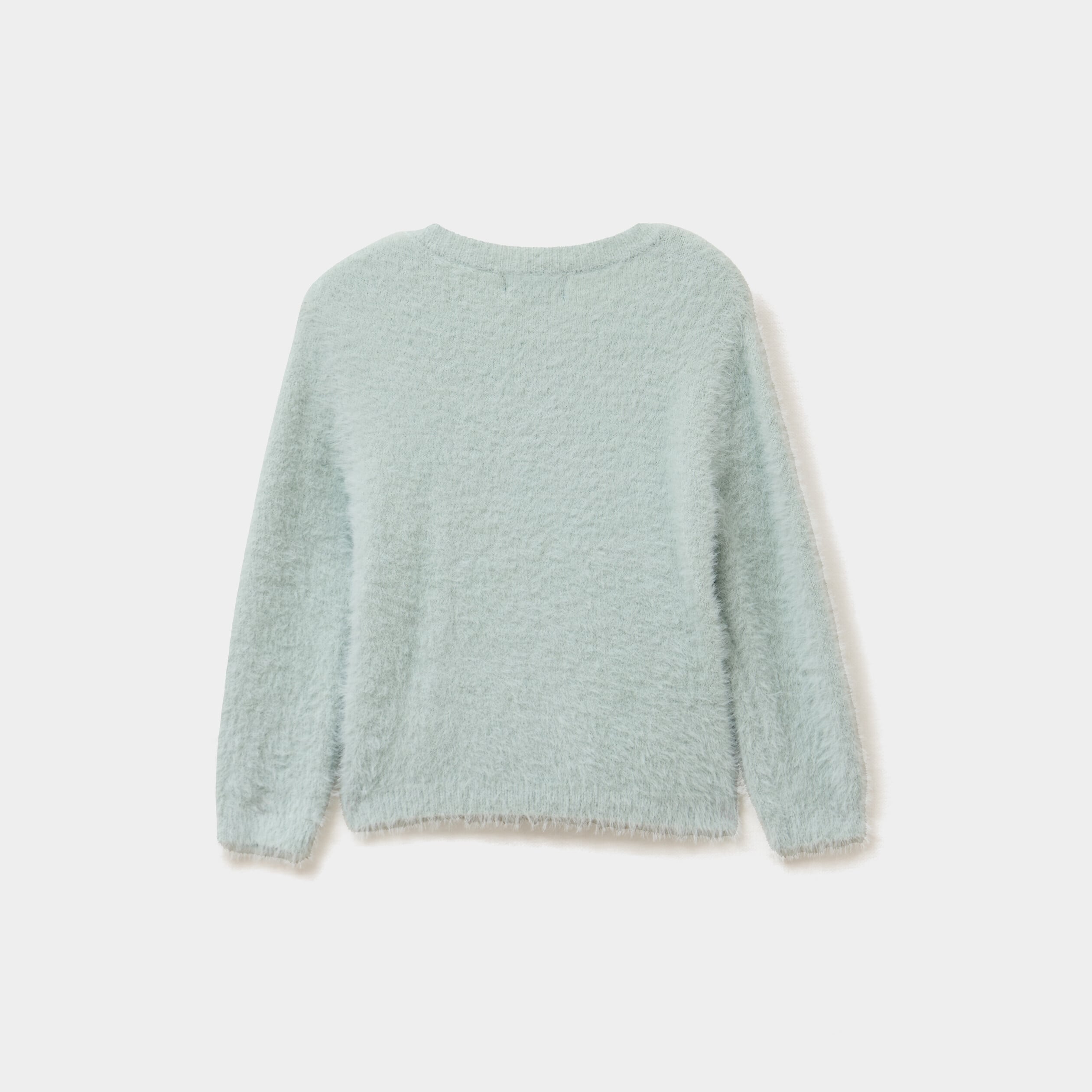 Pull mailles duveteuses col rond vert pastel b&eacute;b&eacute; fille