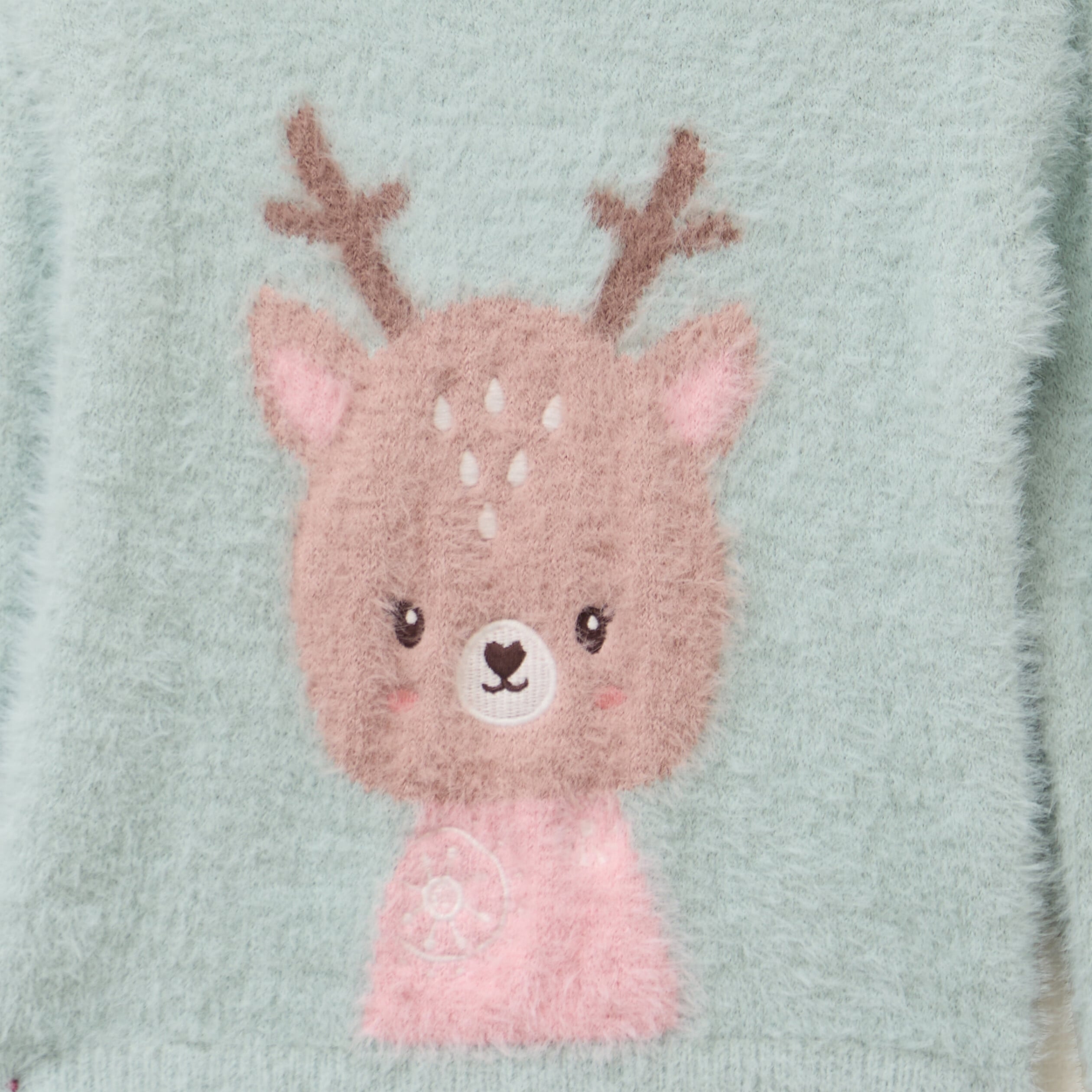 Pull mailles duveteuses col rond vert pastel b&eacute;b&eacute; fille