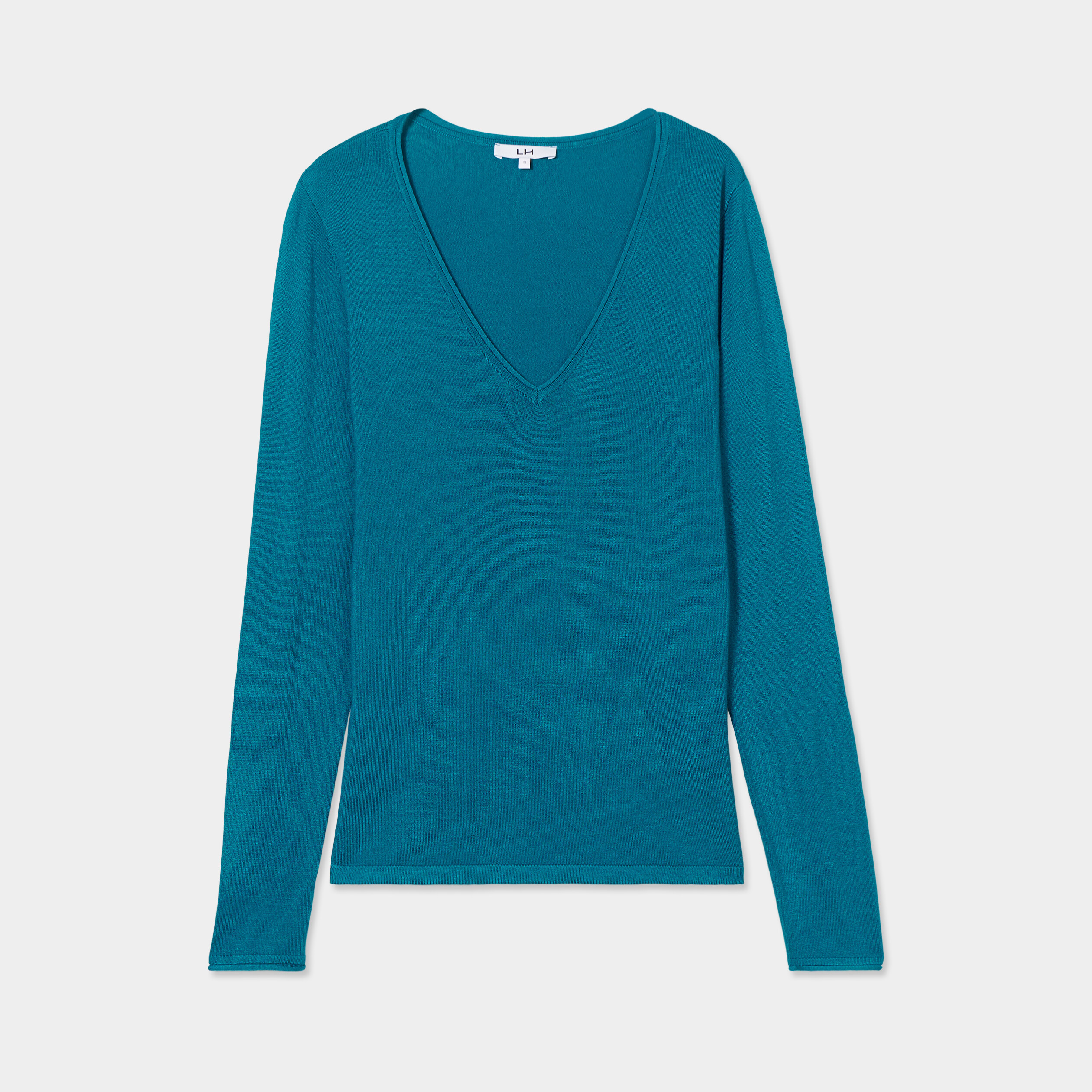 pull ajuste avec col en v bleu canard femme Pull ajusté avec col en V bleu canard femme
