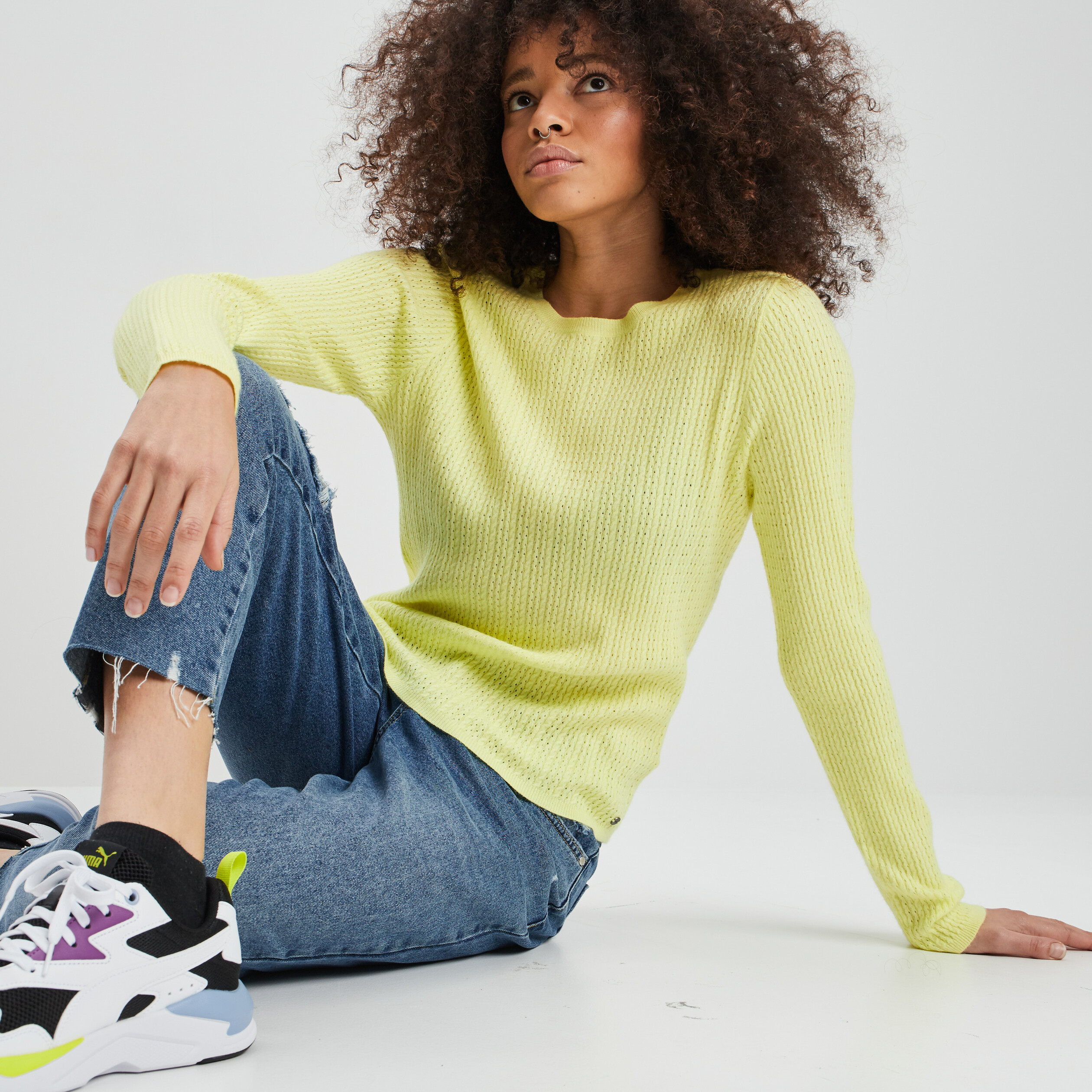 pull manches longues liberto jaune clair femme Pull manches longues Liberto jaune clair femme