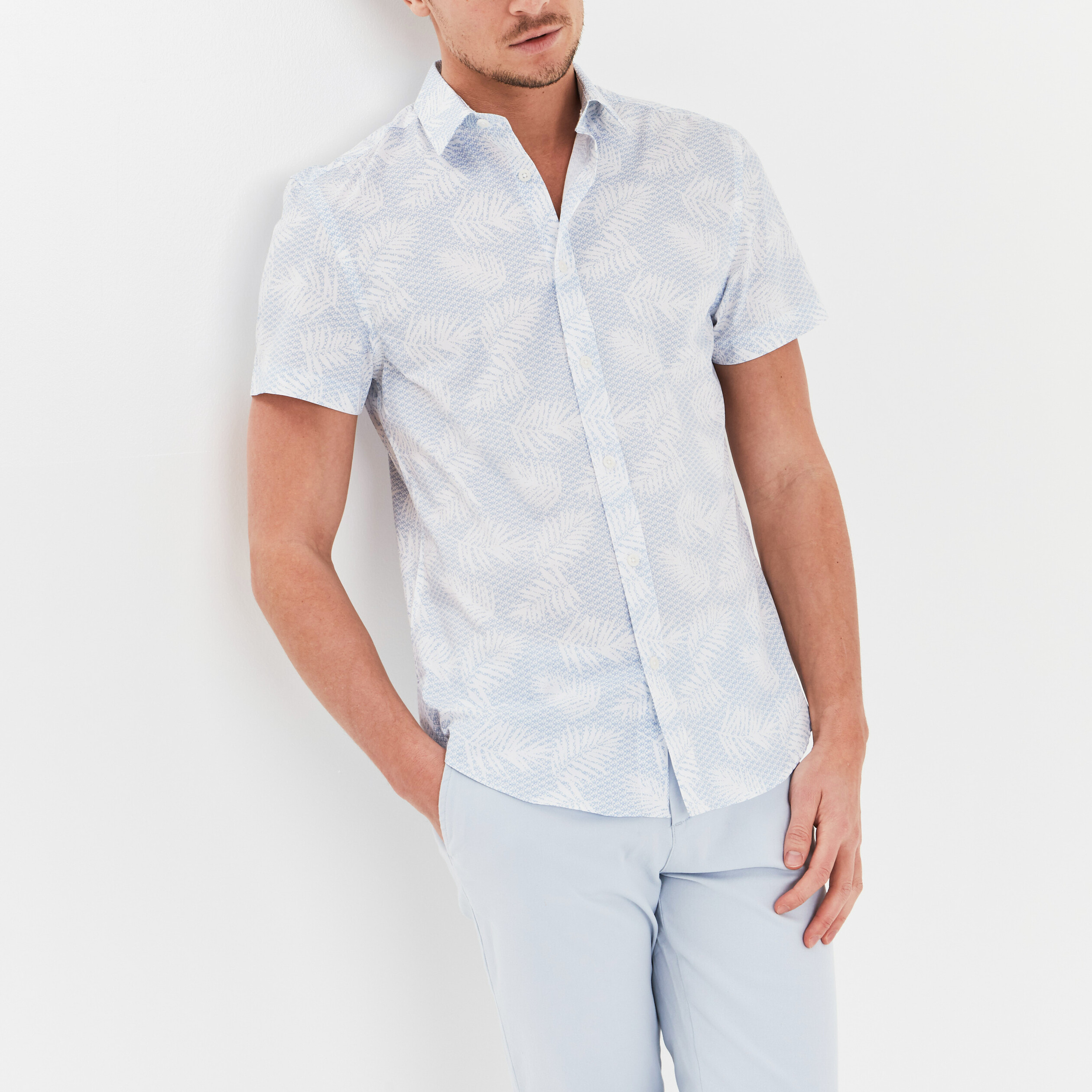 Chemise droite manches courtes coton blanc homme