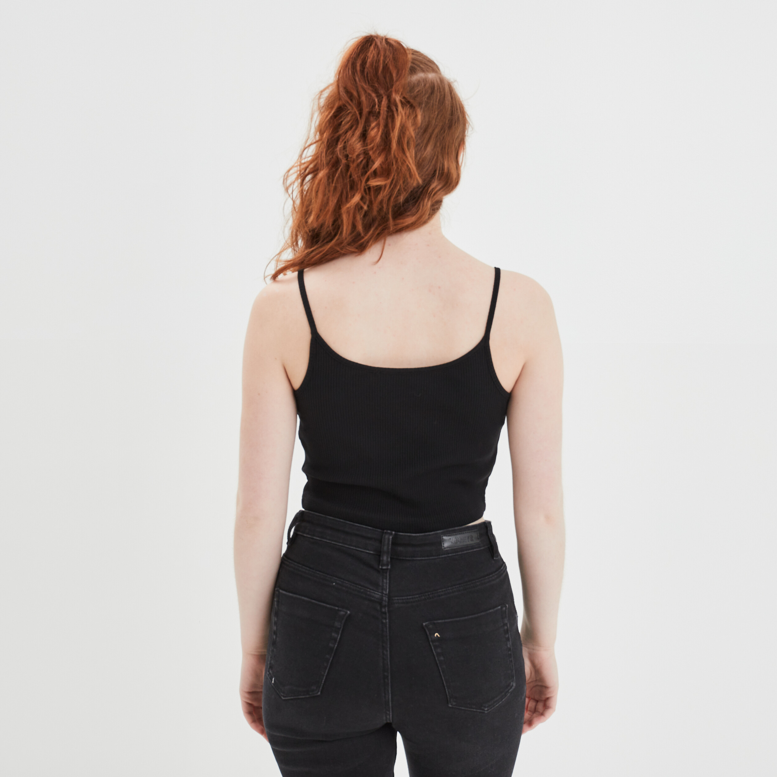 debardeur cropped cotele noir femme Débardeur cropped côtelé noir femme