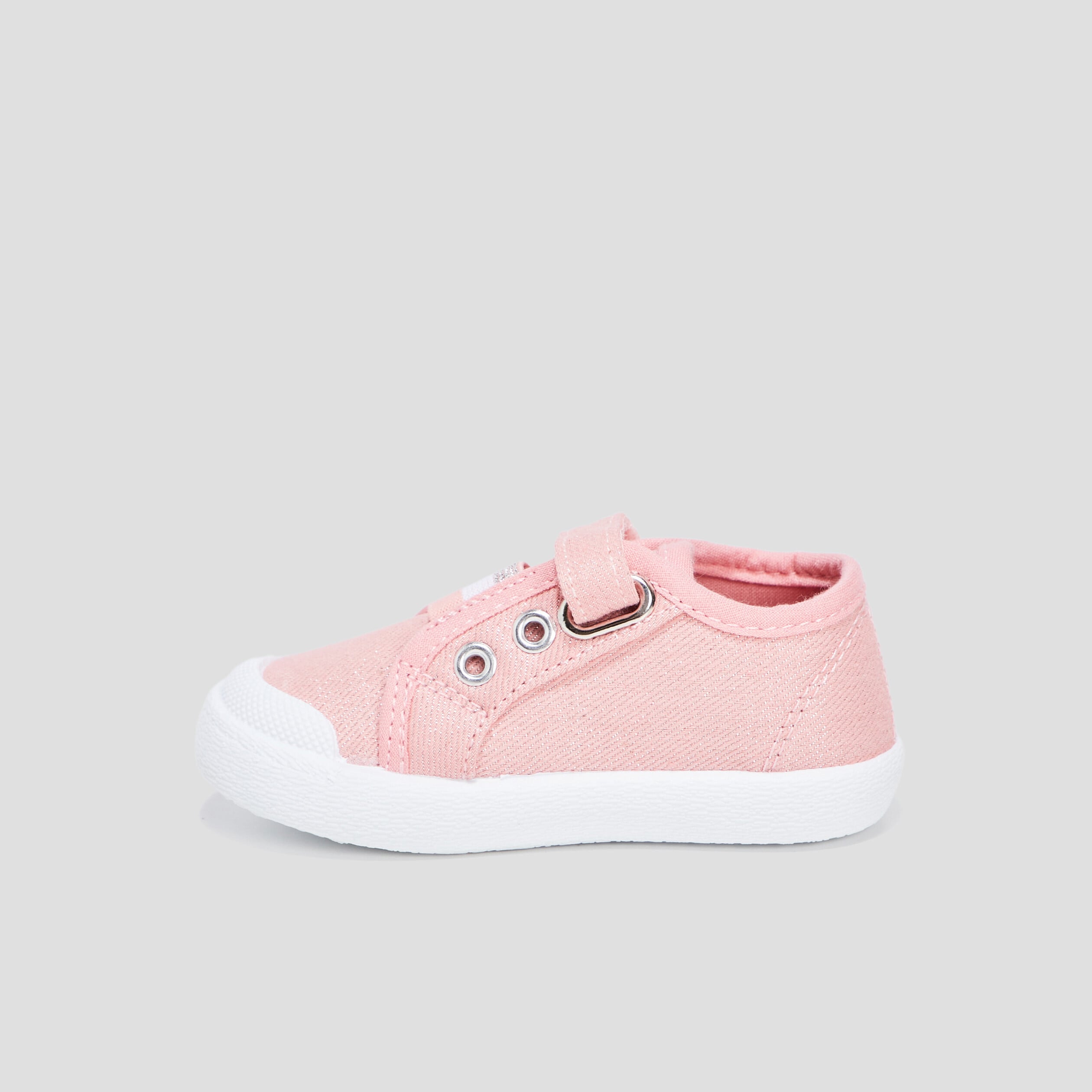 Tennis toile &agrave; scratchs semelle souple rose b&eacute;b&eacute; fille
