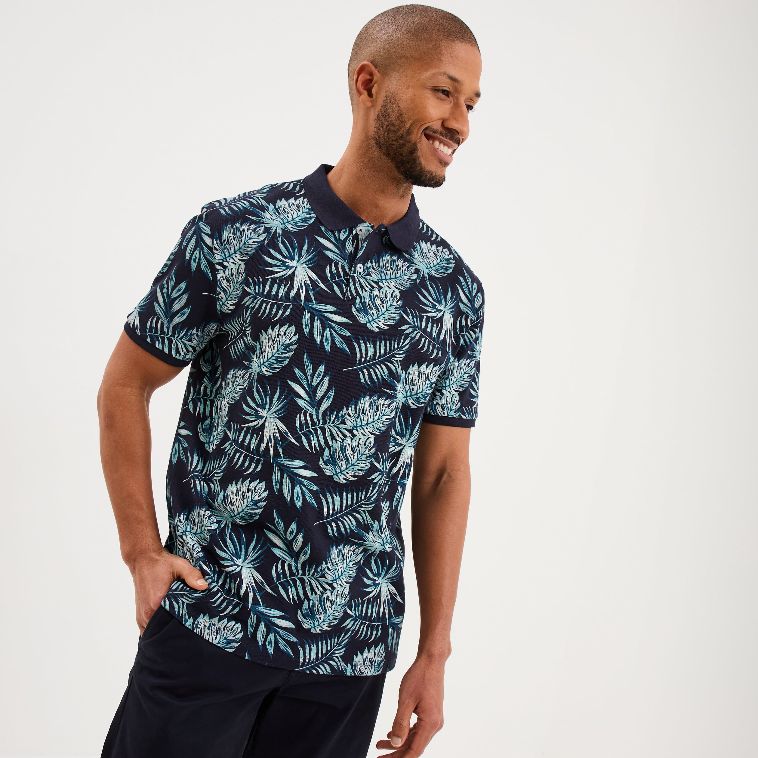 Polo jersey coton manches courtes bleu fonc&eacute; homme