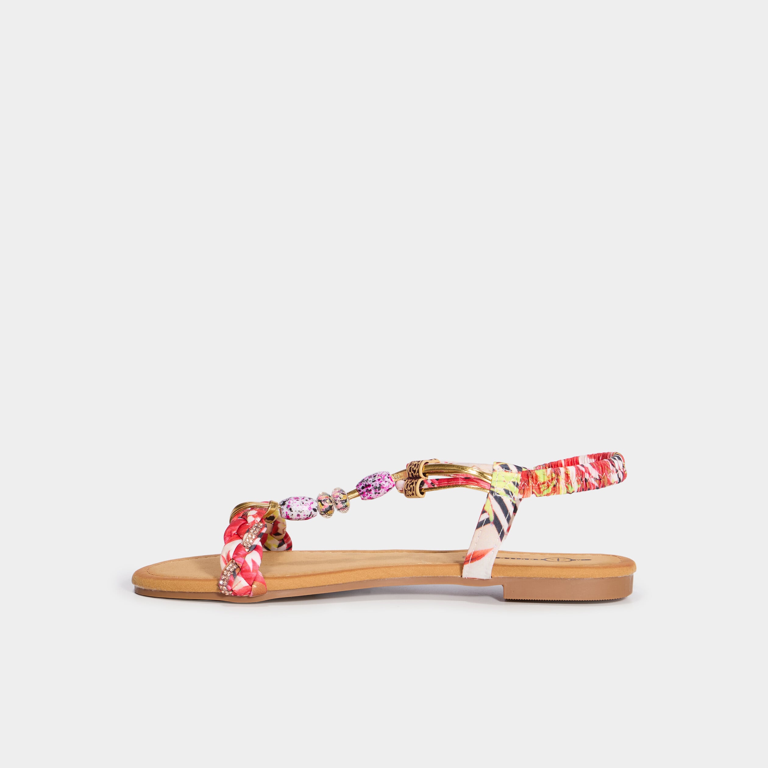 Sandales foulard et perles &eacute;lastiqu&eacute;es rouge femme