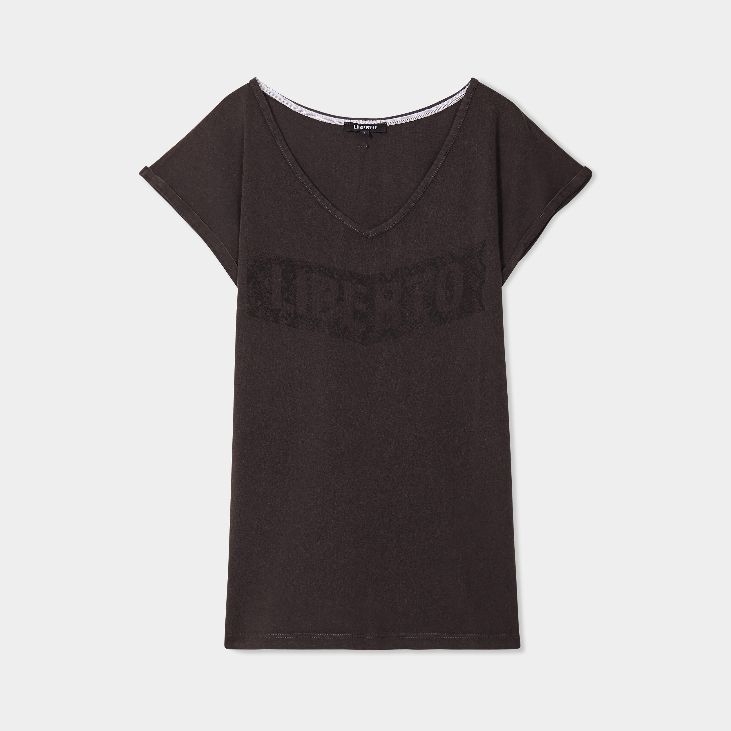 t shirt coton col en v manches courtes noir femme T-shirt coton col en V manches courtes noir femme