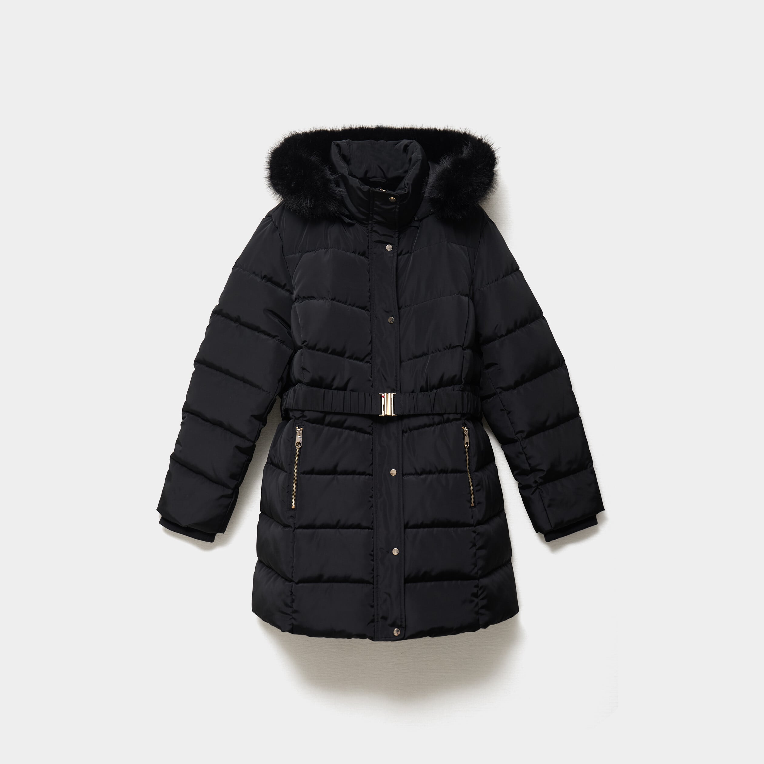 Doudoune mi-longue ceintur&eacute;e &agrave; capuche noir femme grande taille