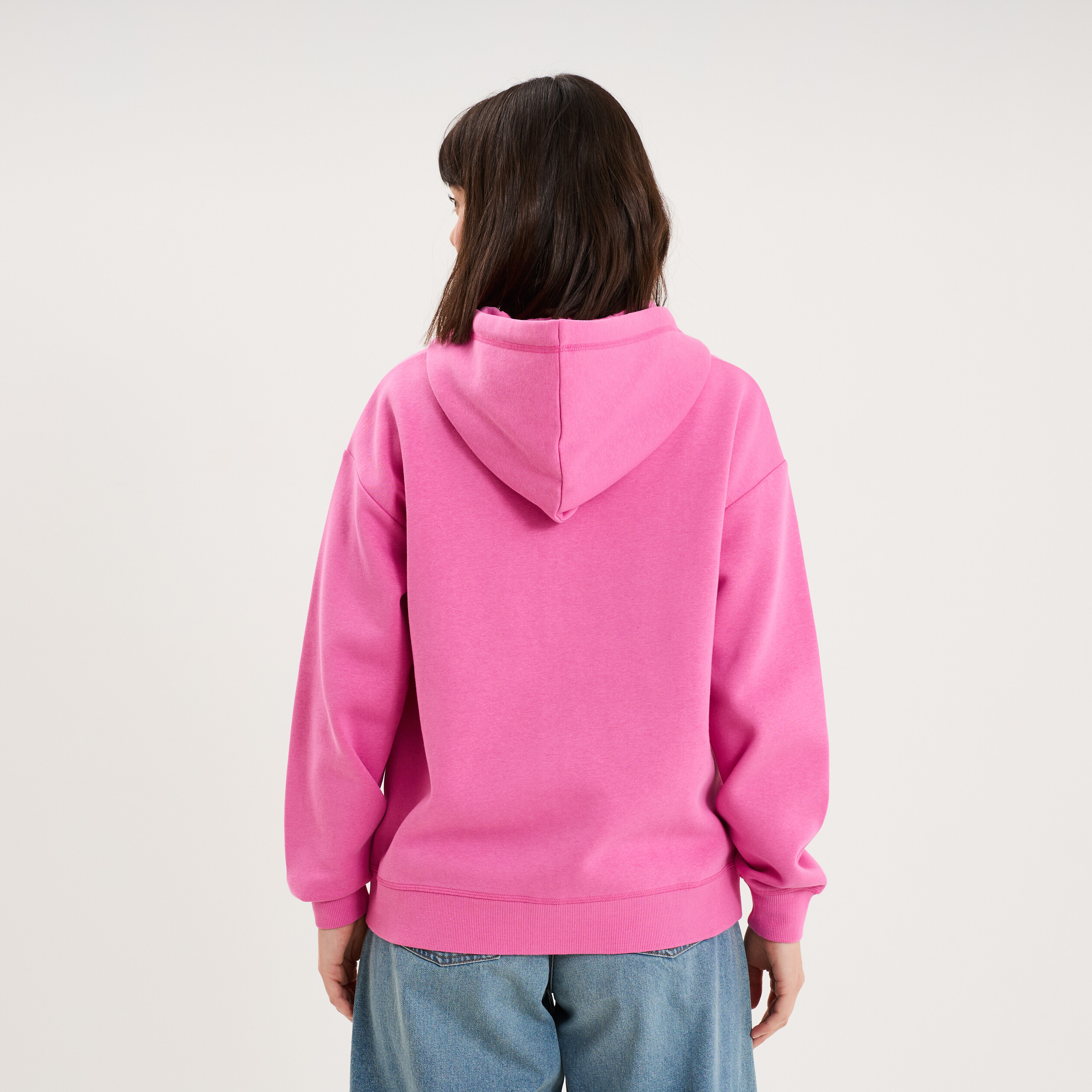 Sweat zipp&eacute; &agrave; capuche rose fushia femme