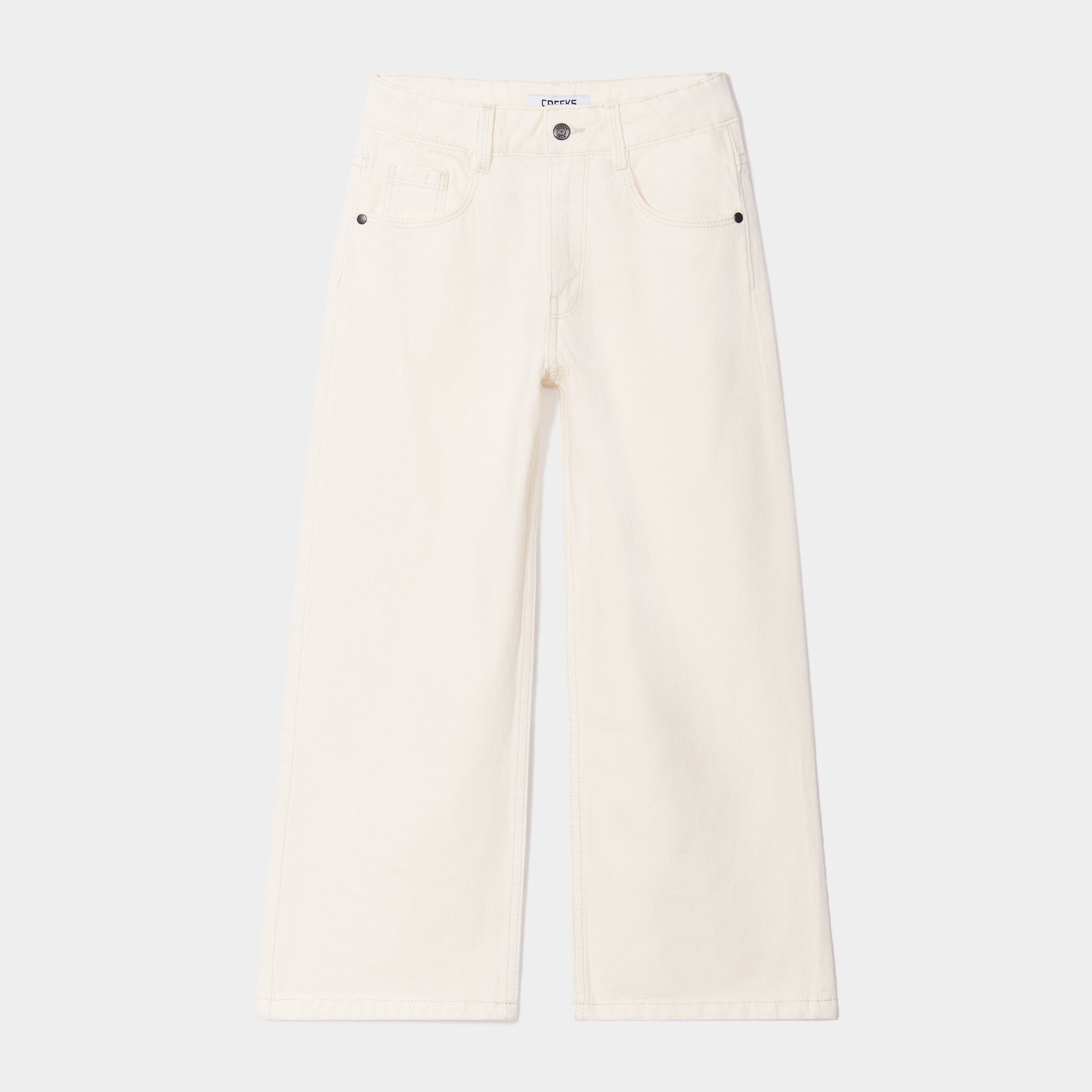 Pantalon large 5 poches coton creme fille