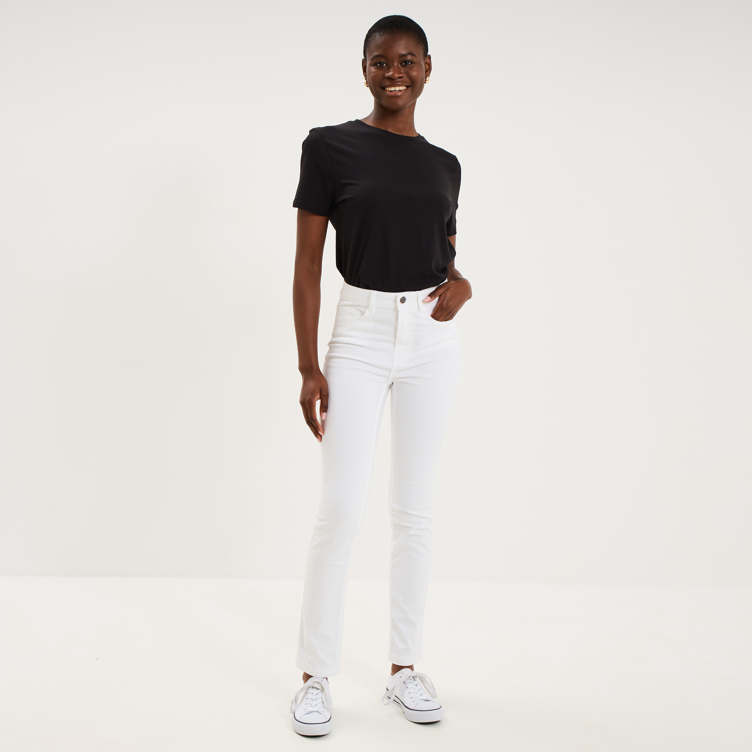 Pantalon slim taille standard blanc femme