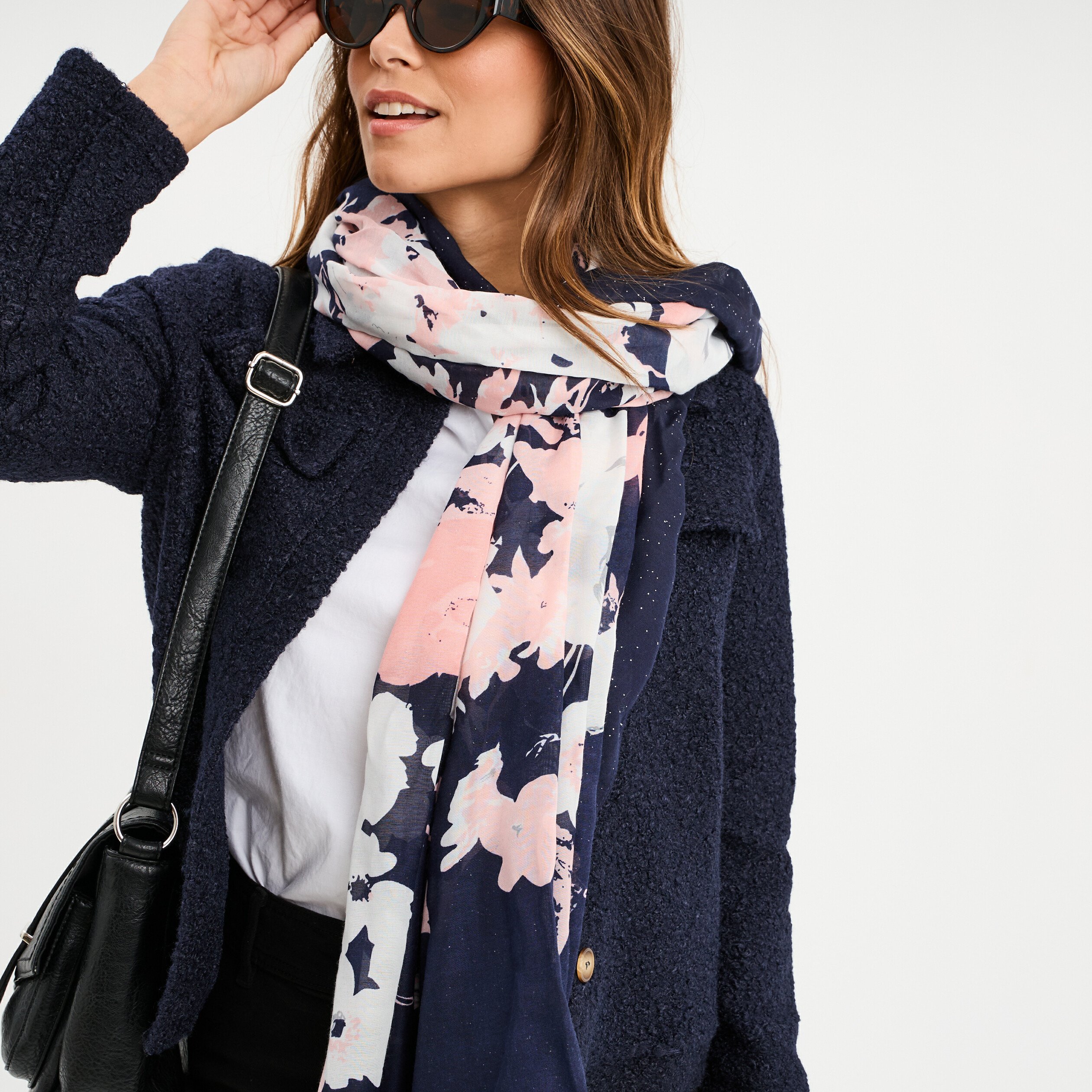 Foulard détails paillettes bleu marine femme