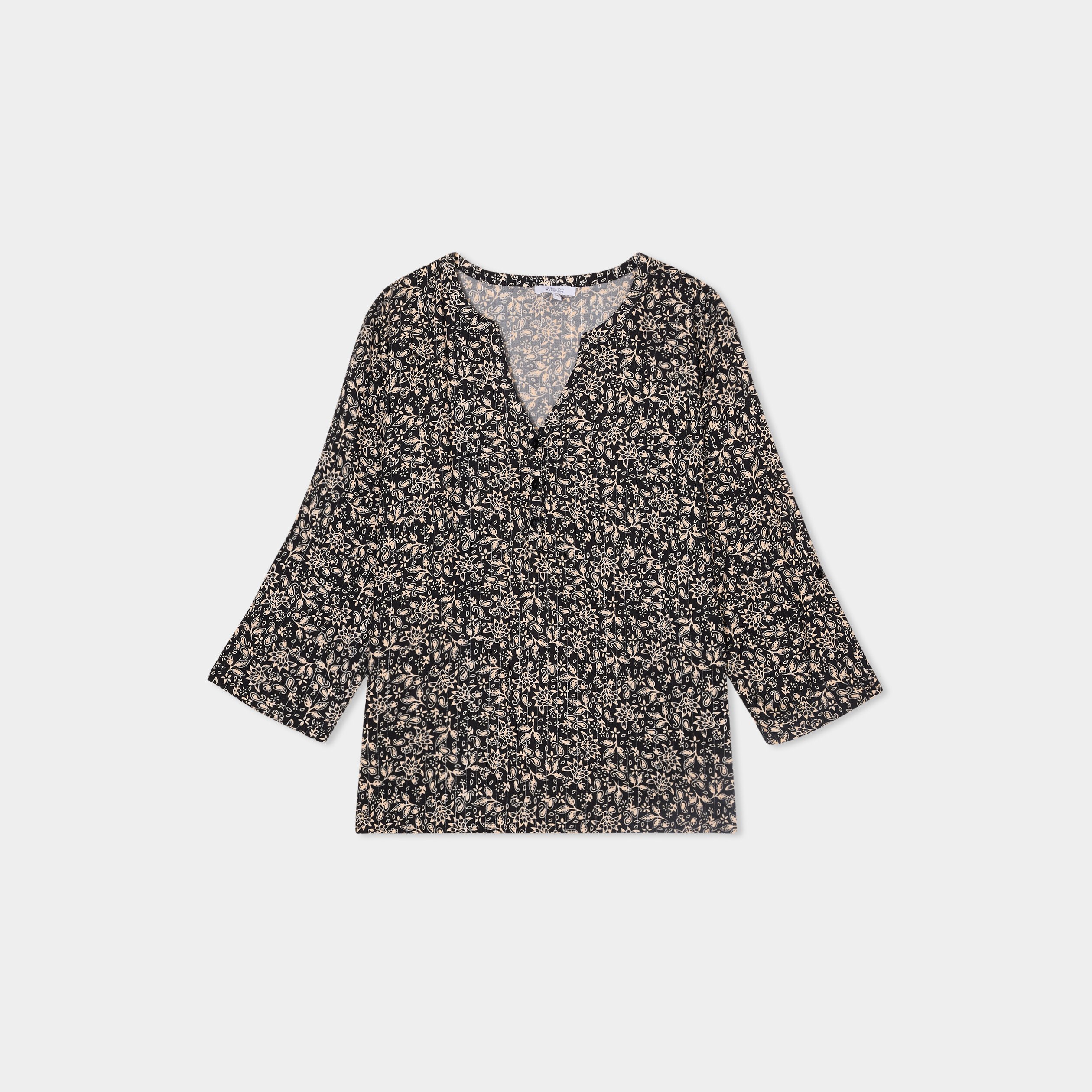 Blouse manches 3/4 retroussables noir femme grande taille