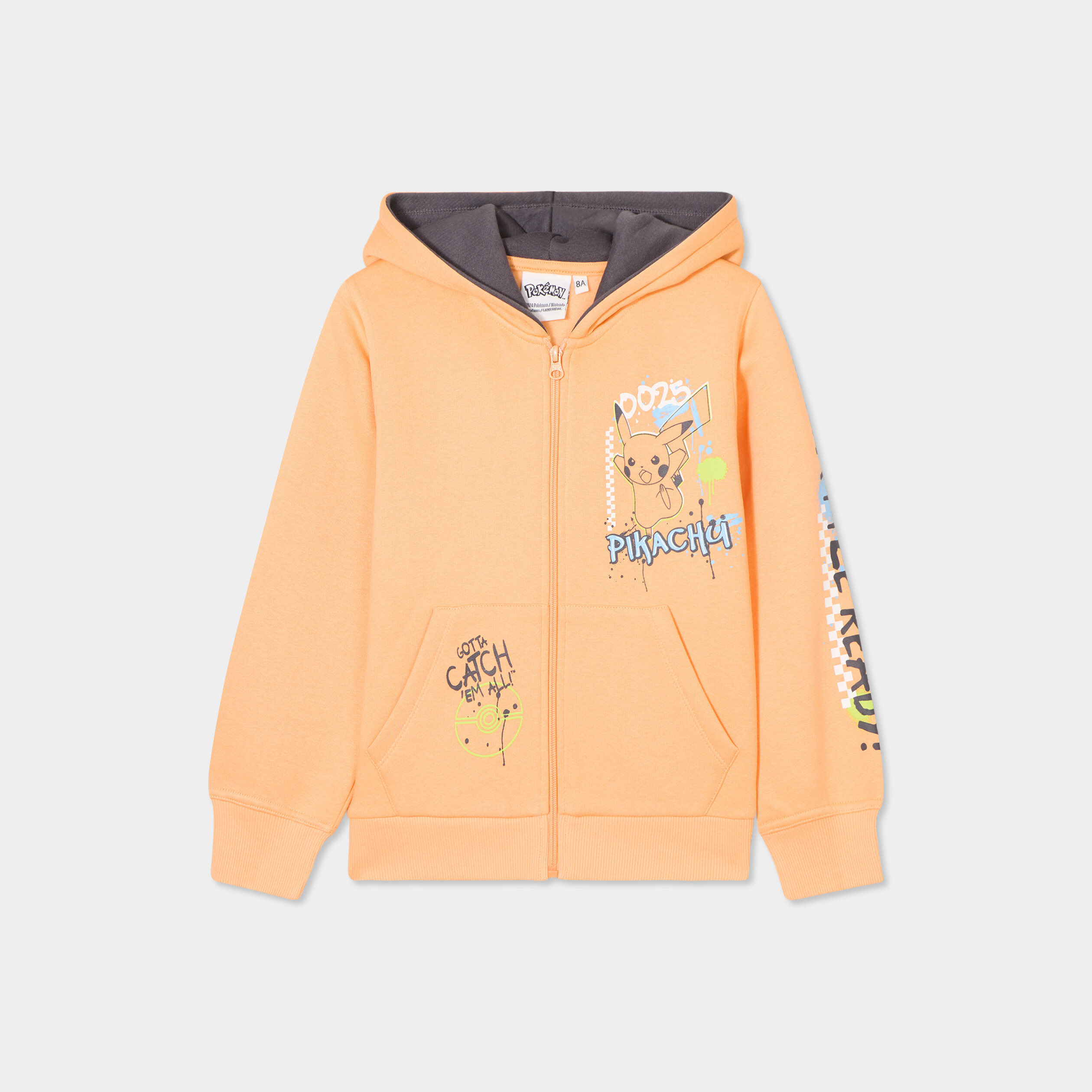Sweat zipp&eacute; &agrave; capuche Pok&eacute;mon Pikachu rose saumon gar&ccedil;on