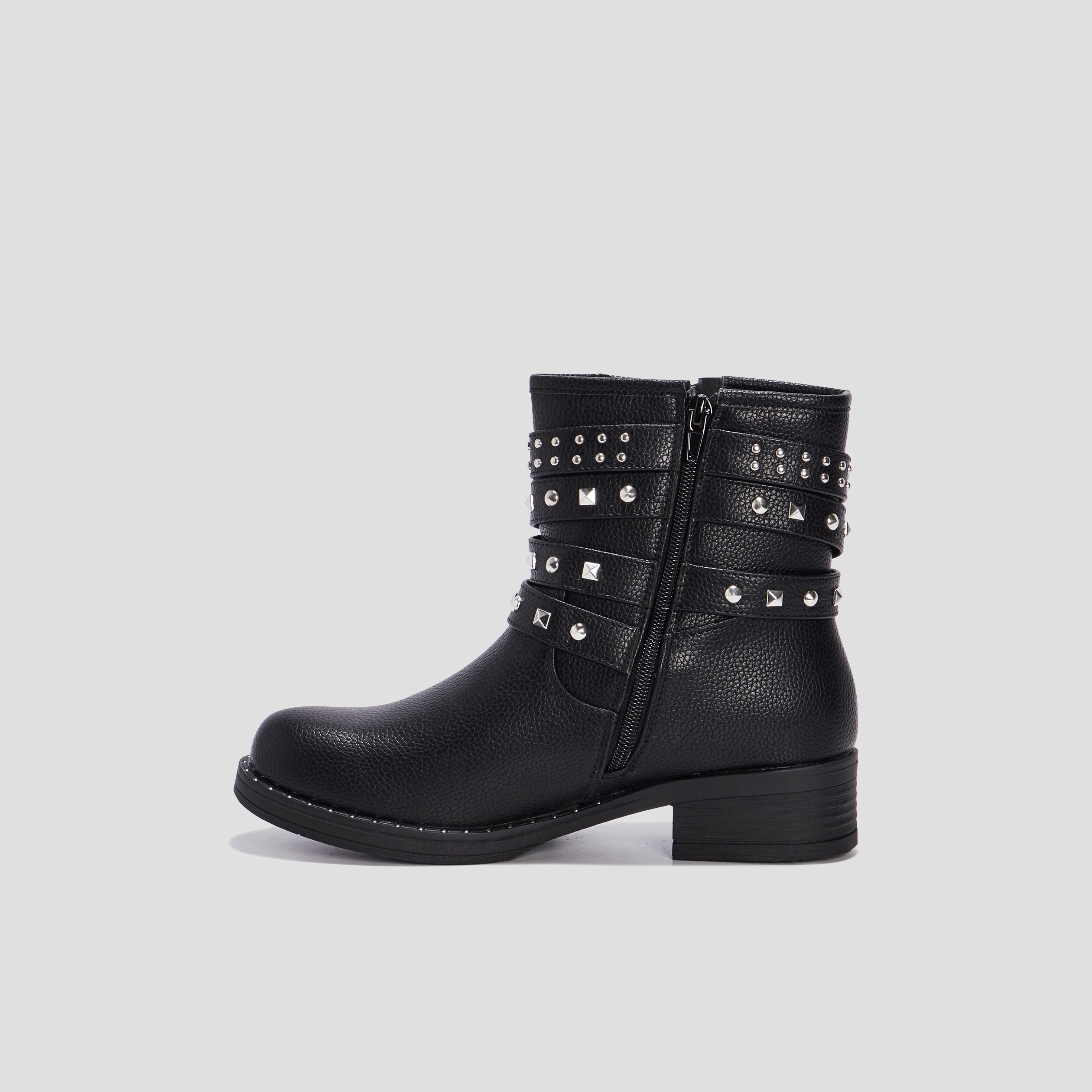 Bottines &agrave; talons clout&eacute;es noir femme