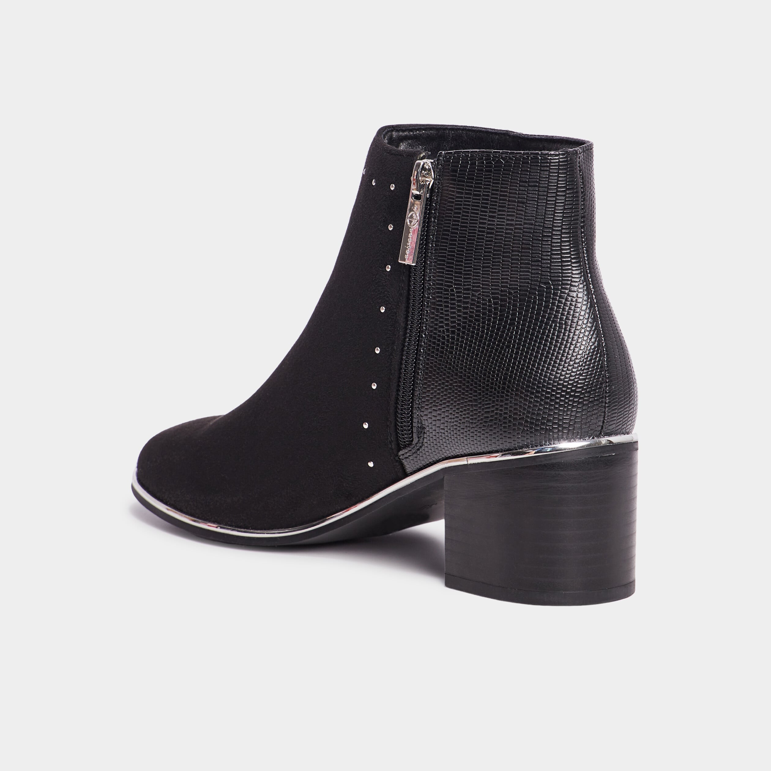 Bottines &agrave; talons bi-mati&egrave;res et clous noir femme